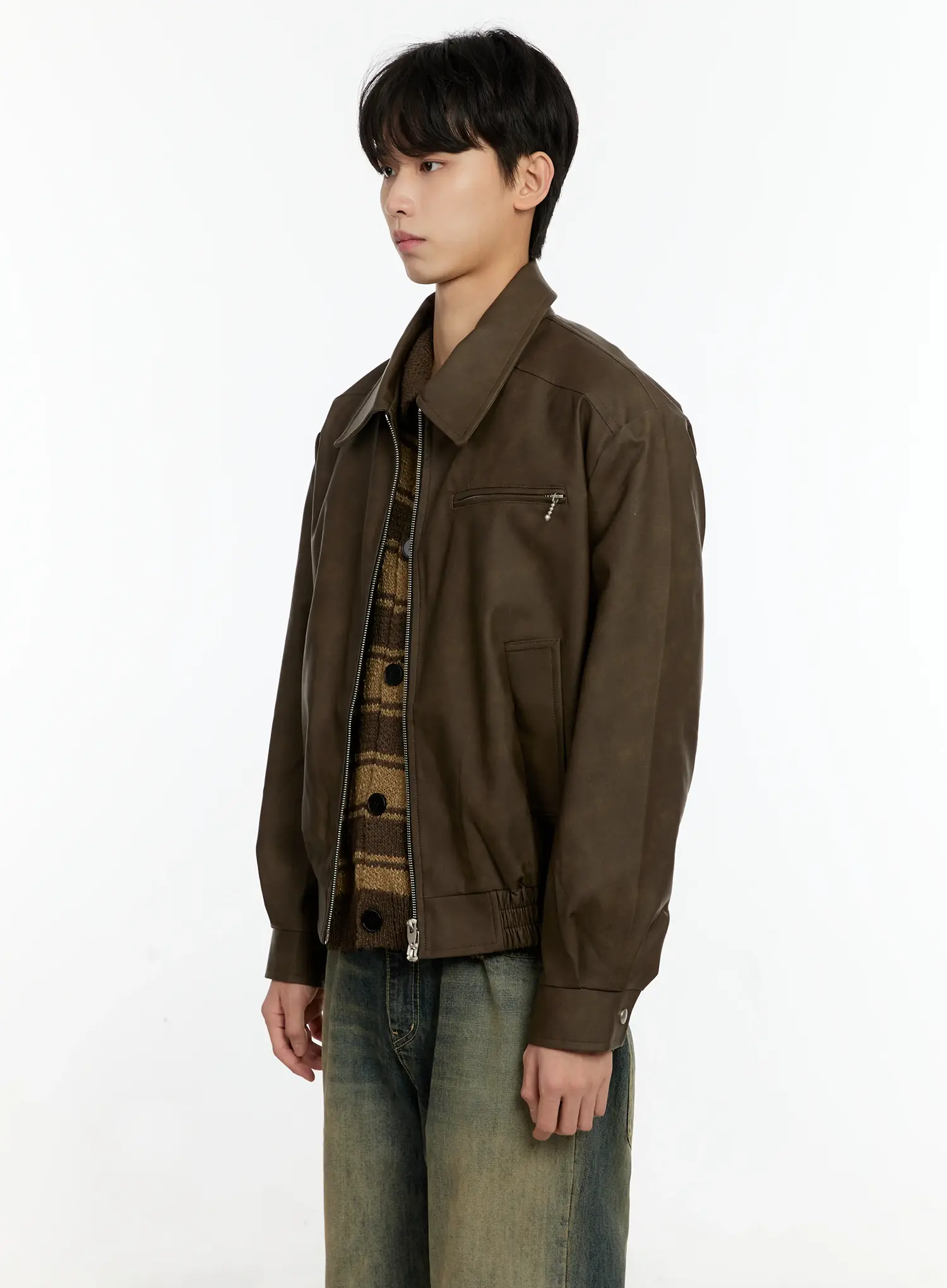 Men's Textured Faux Leather Jacket IN503 - Image 4