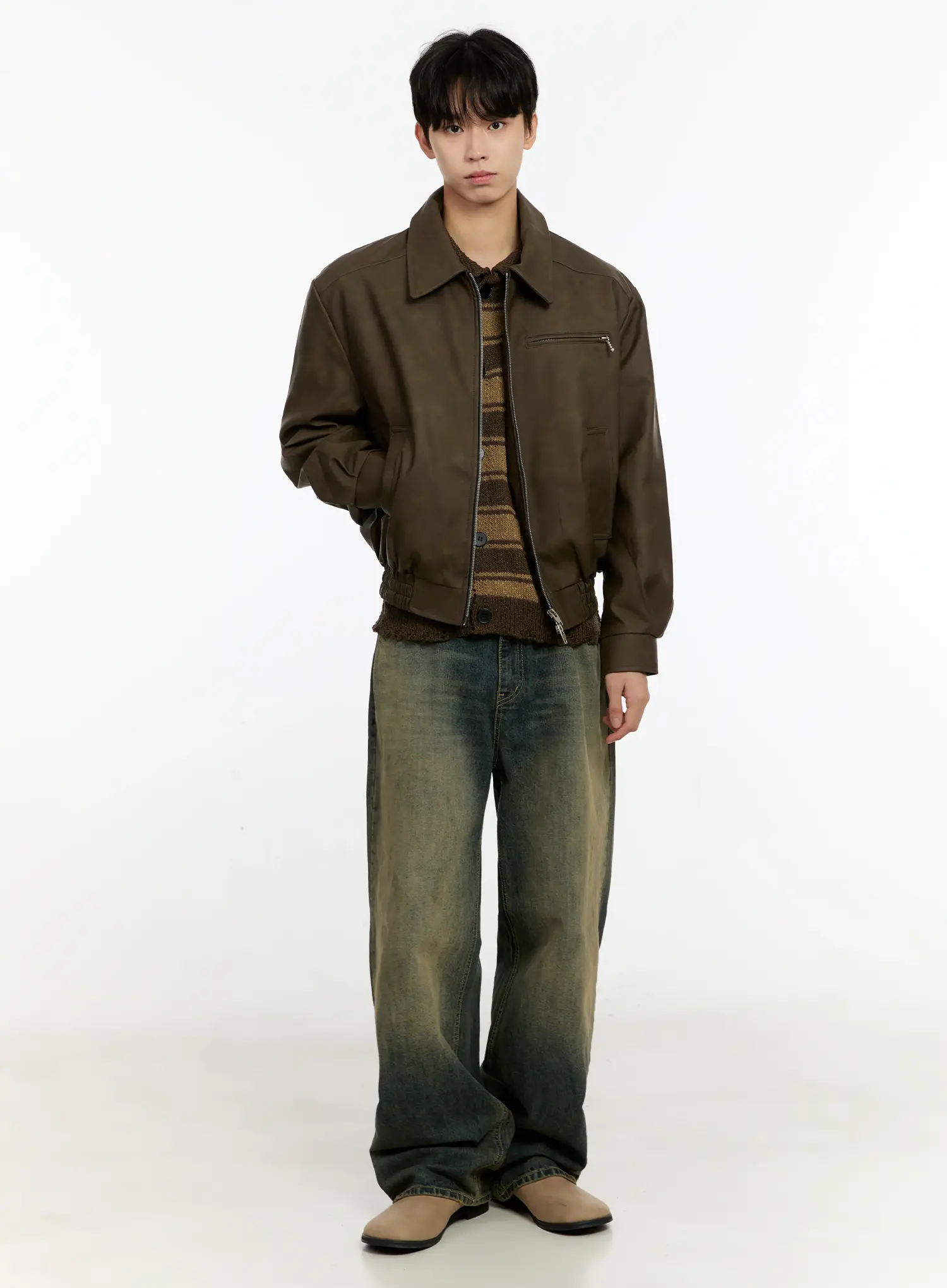 Men's Textured Faux Leather Jacket IN503 - Image 7