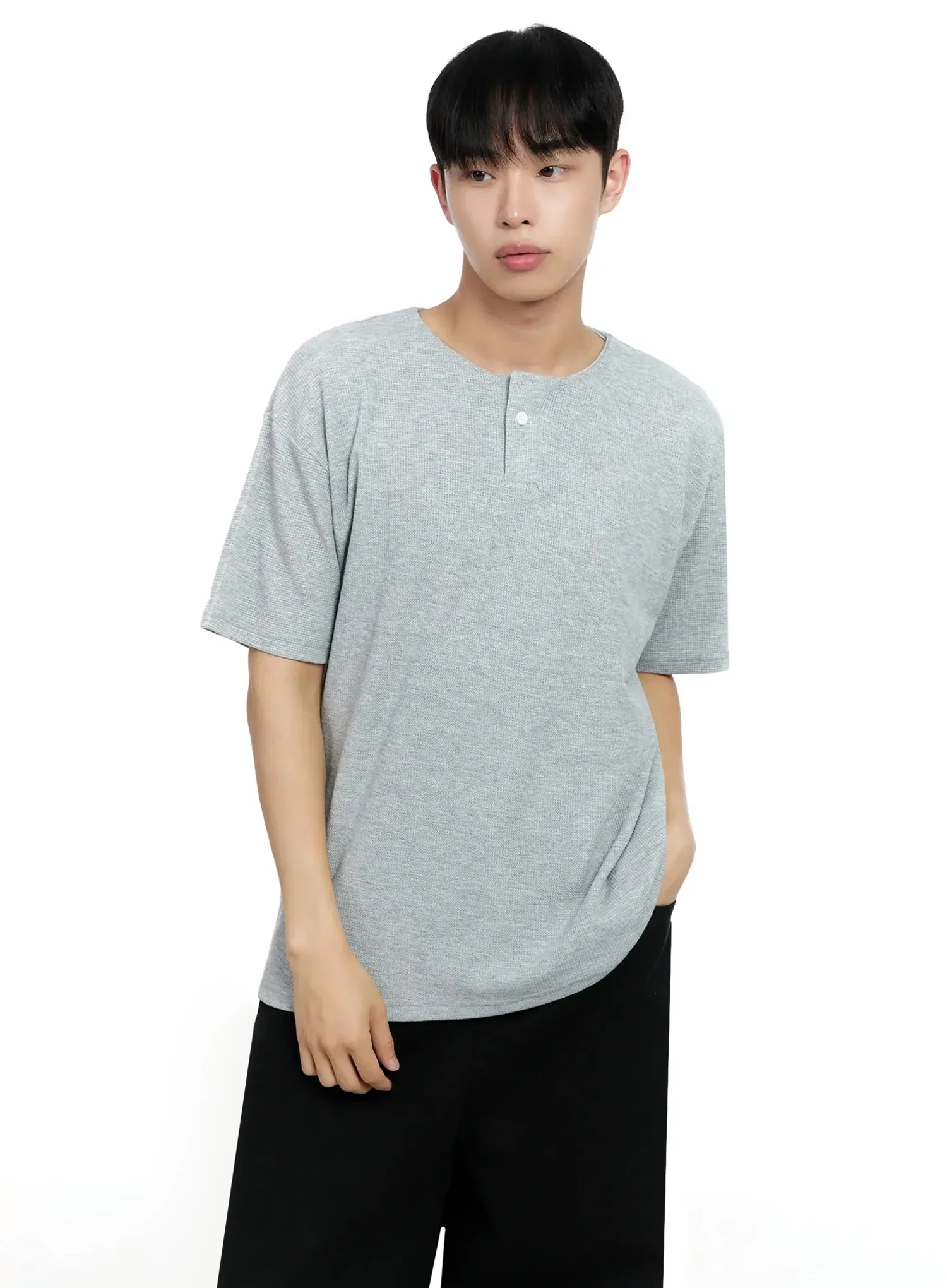 Men's Textured Henley T-shirt IG520 - Image 7