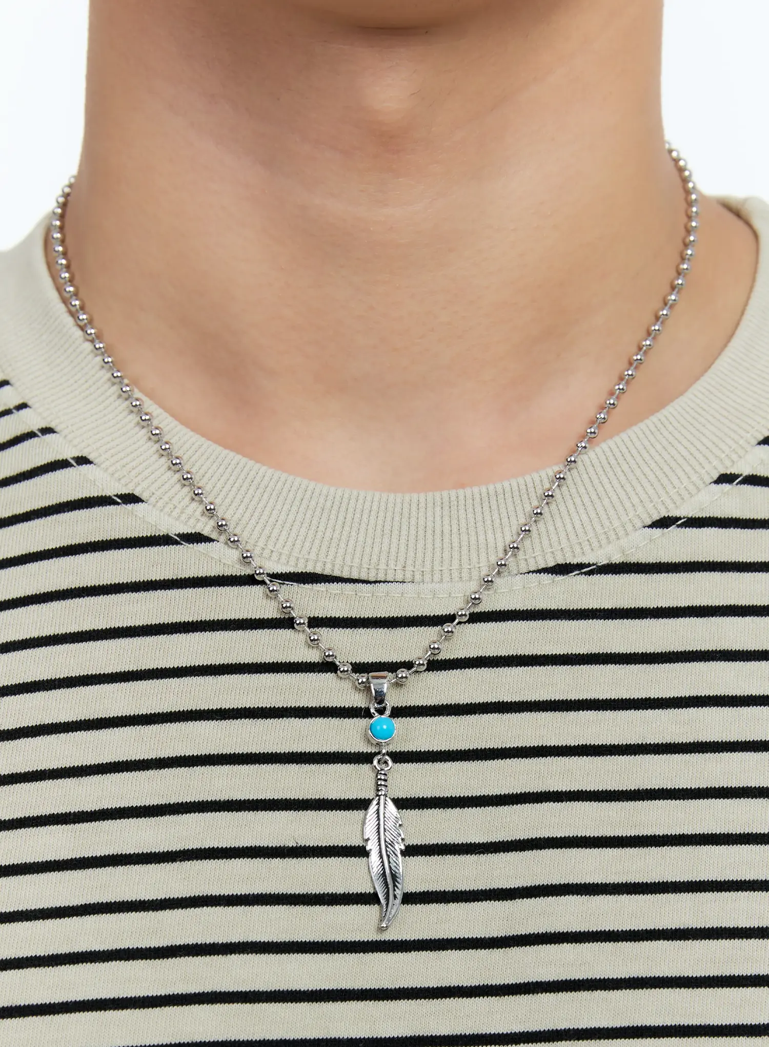 Men's Turquoise Feather Pendant Necklace IG519