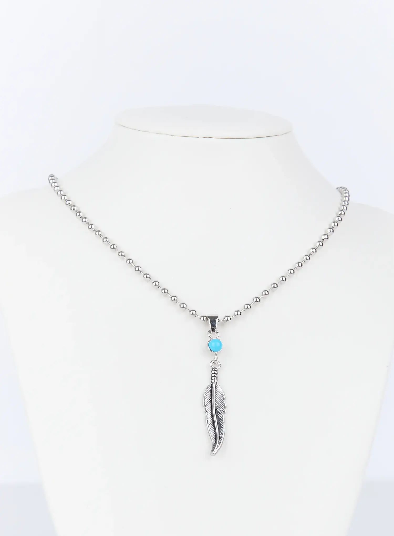 Men's Turquoise Feather Pendant Necklace IG519 - Image 7