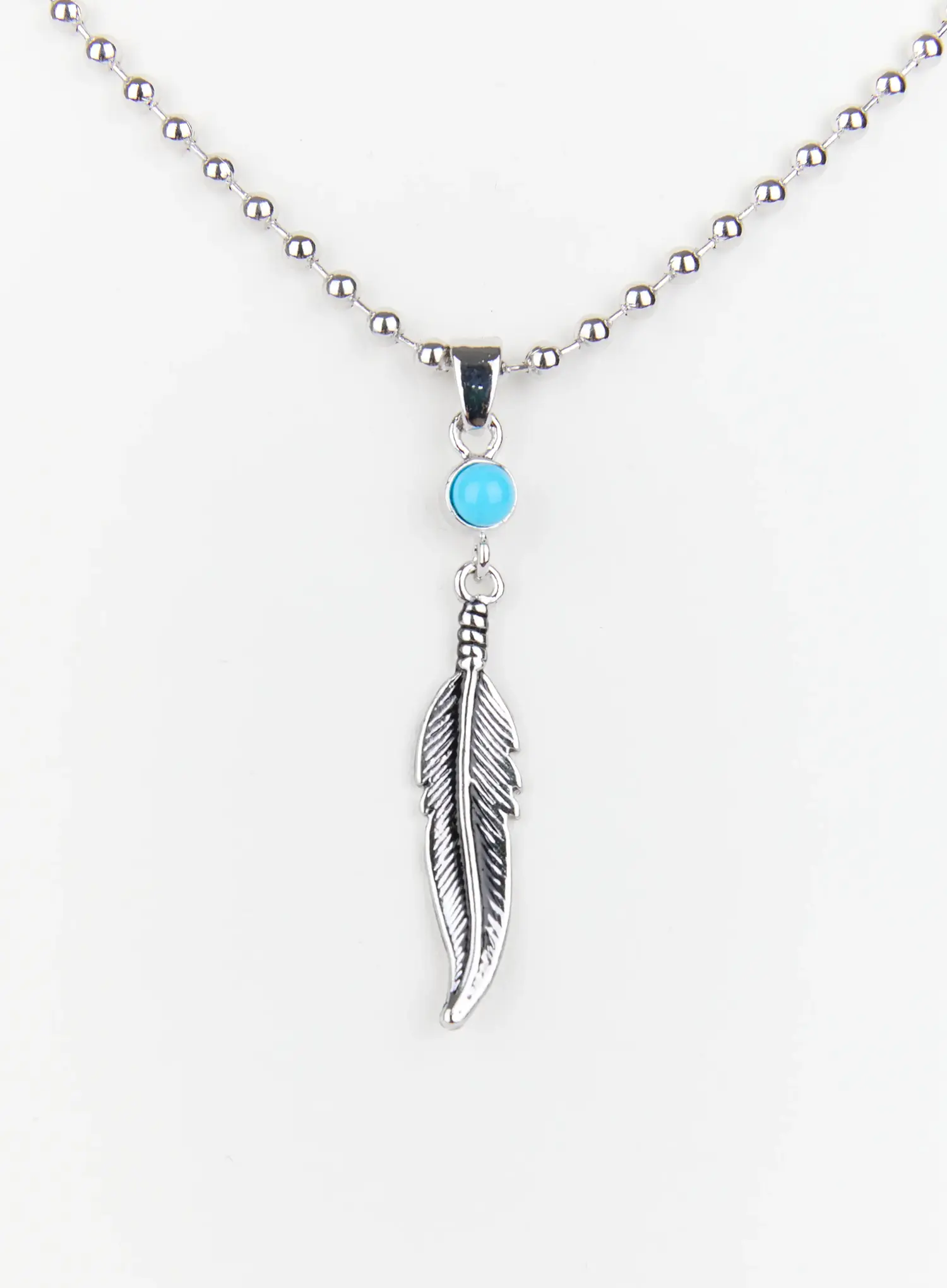 Men's Turquoise Feather Pendant Necklace IG519 - Image 8