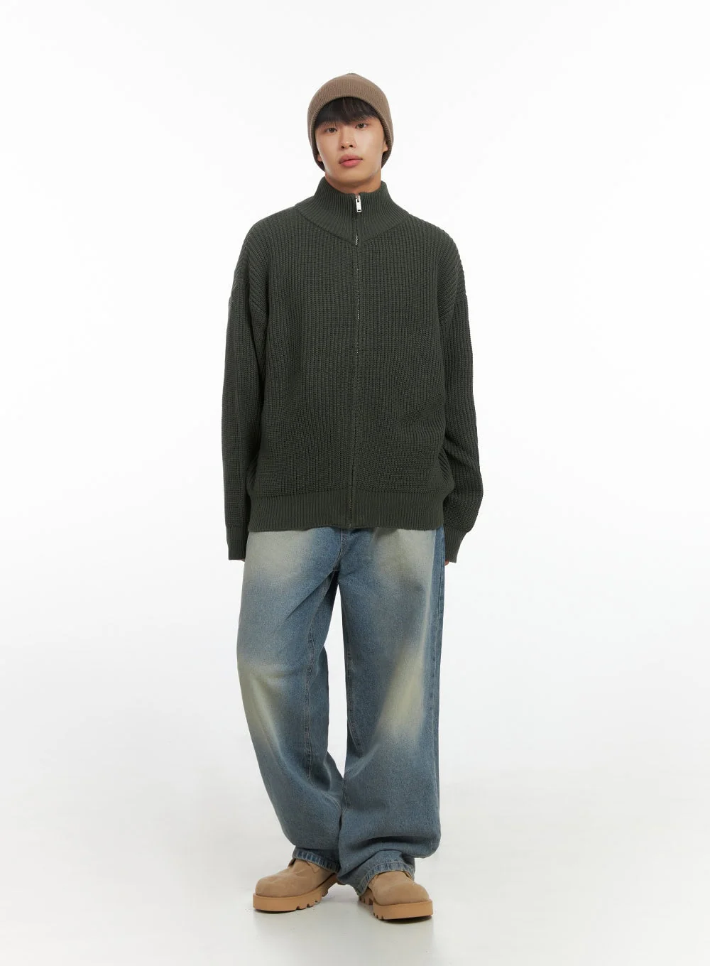 Men's Turtle Neck Cable Zip-Up Knit IO420 - Image 2