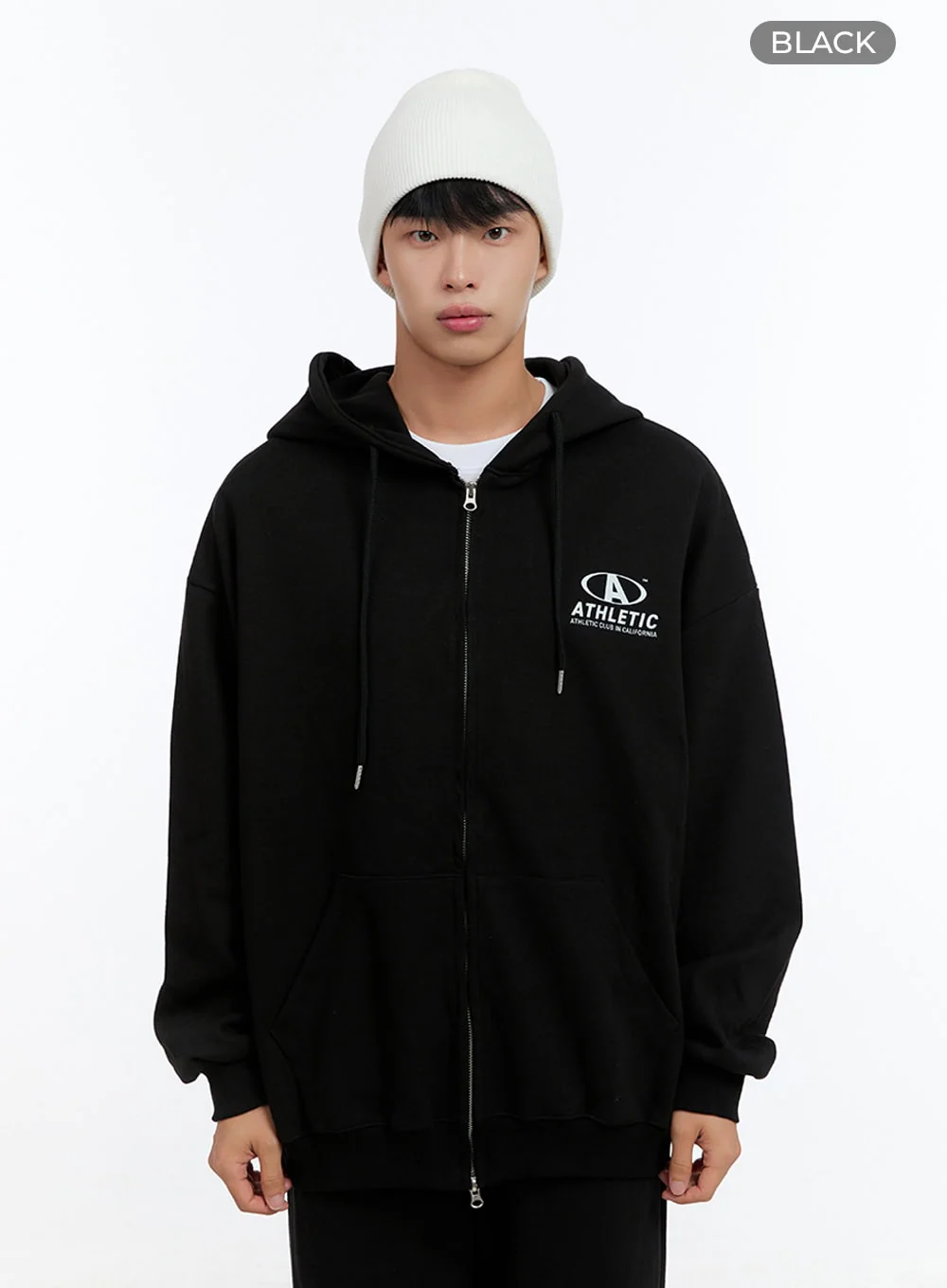Men's Two-Way Zip-Up Lettered Hoodie (Black) IS412 - Image 8