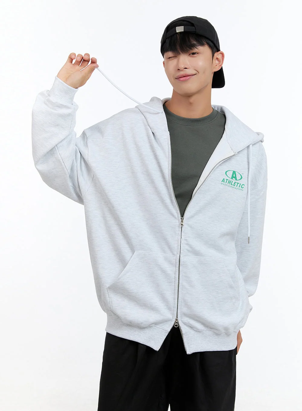 Men's Two-Way Zip-Up Lettered Hoodie (White) IS412 - Image 3