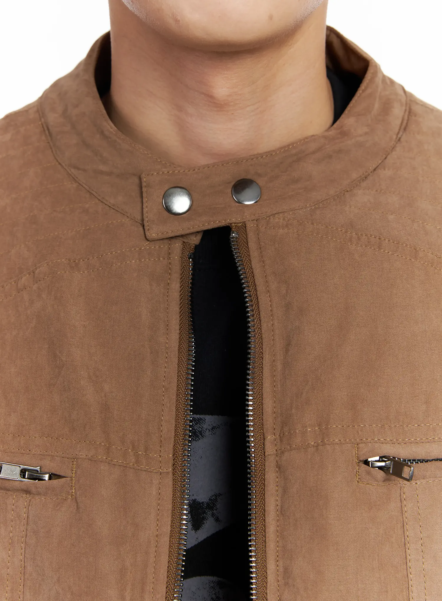 Men's Two -Way Zipper Biker Jacket (Brown) IF517 - Image 11