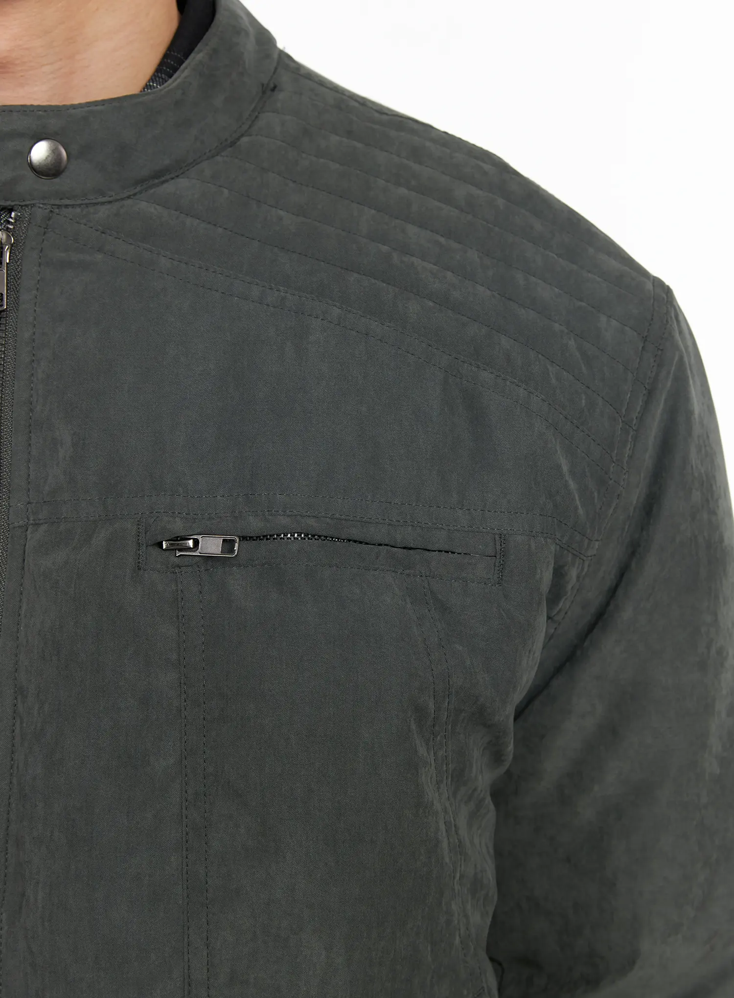 Men's Two -Way Zipper Biker Jacket (Dark Green) IF517 - Image 12