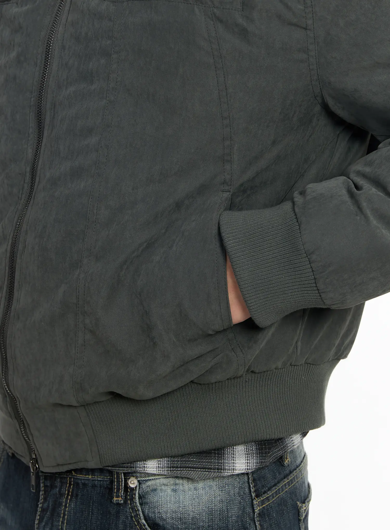 Men's Two -Way Zipper Biker Jacket (Dark Green) IF517 - Image 14