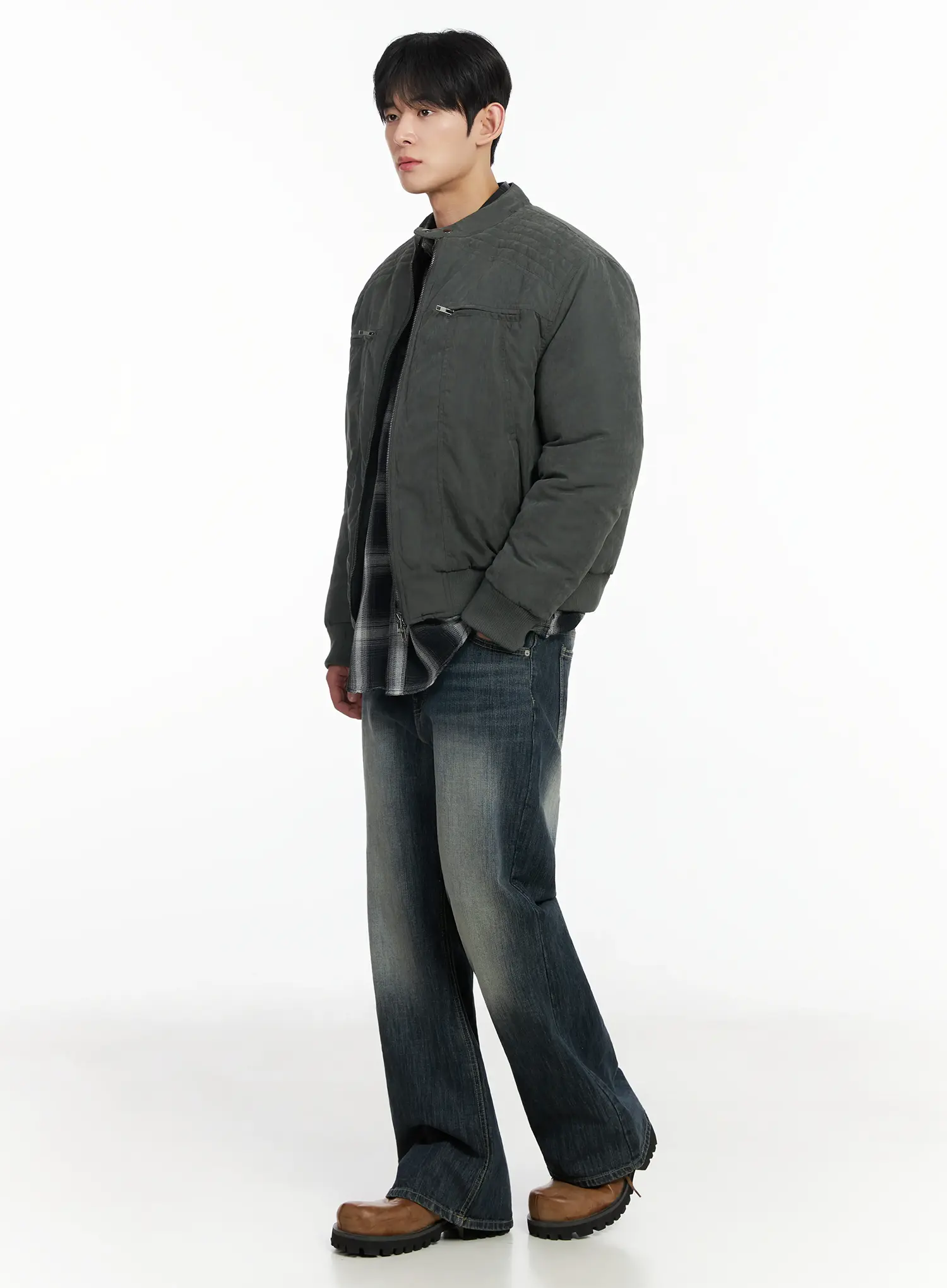Men's Two -Way Zipper Biker Jacket (Dark Green) IF517 - Image 2
