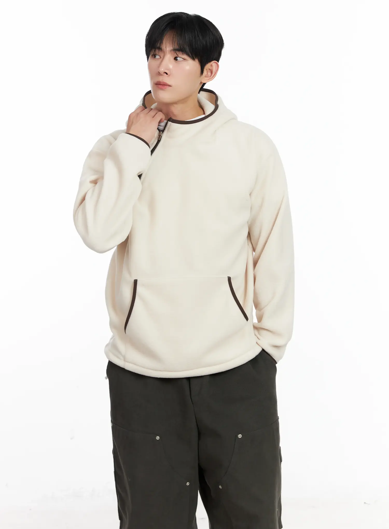 Men's Unique Zipper Fleece Hoodie IJ521 - Image 7