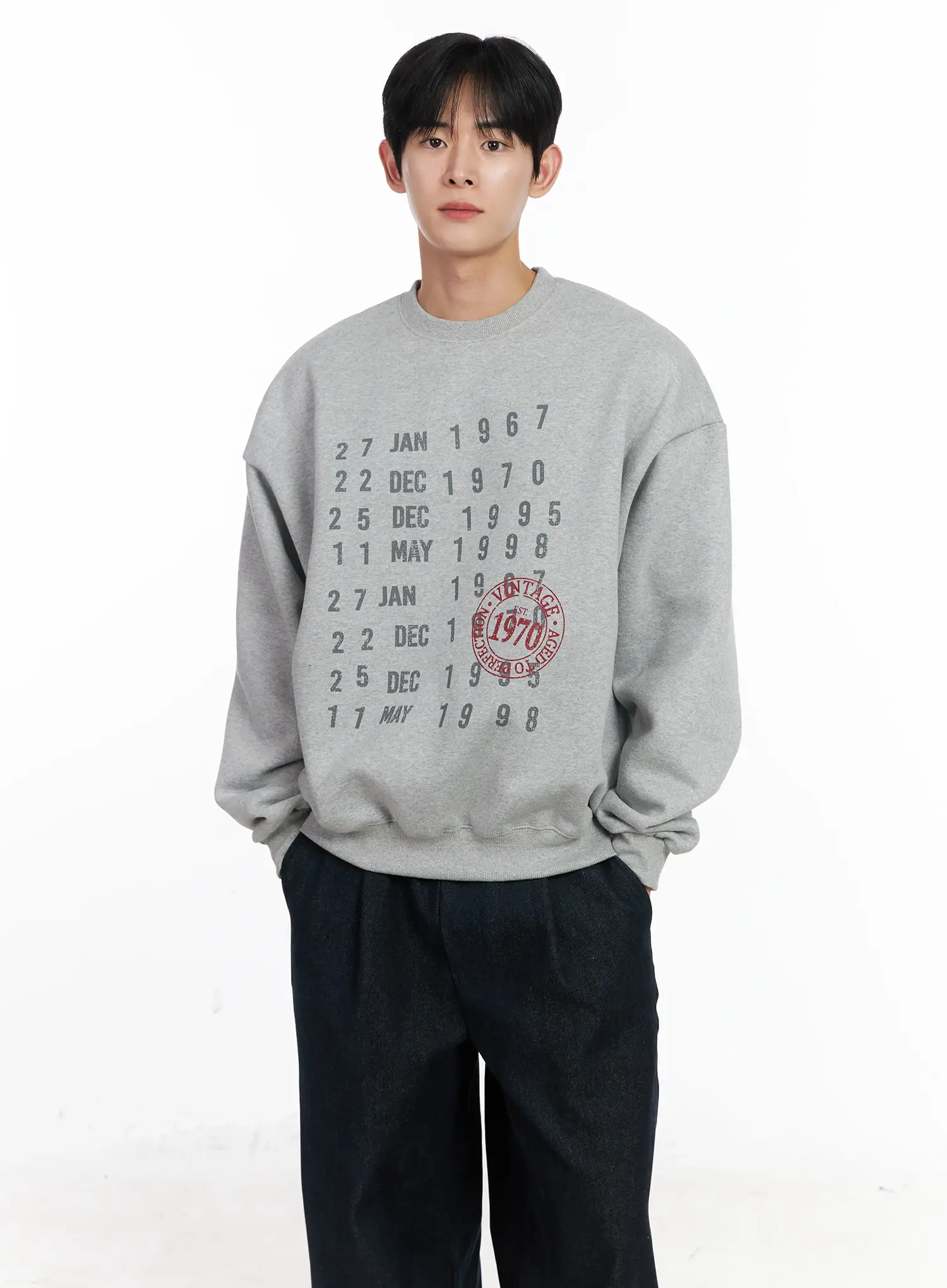 Men's Vintage Date Print Sweatshirt IJ521