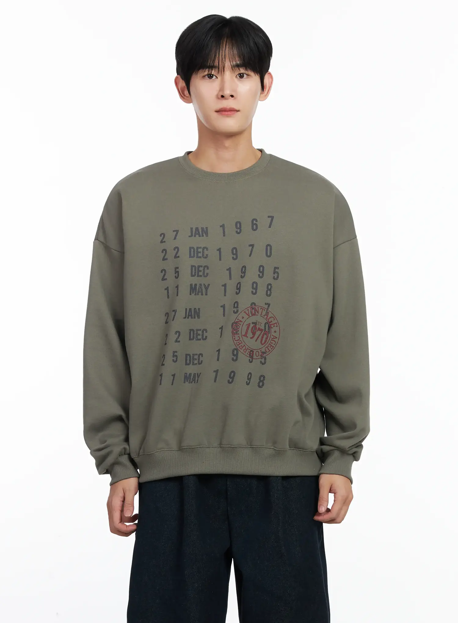 Men's Vintage Date Print Sweatshirt IJ521 - Image 10