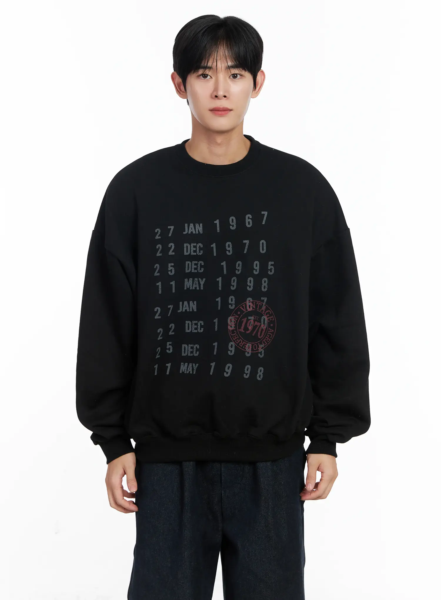 Men's Vintage Date Print Sweatshirt IJ521 - Image 12