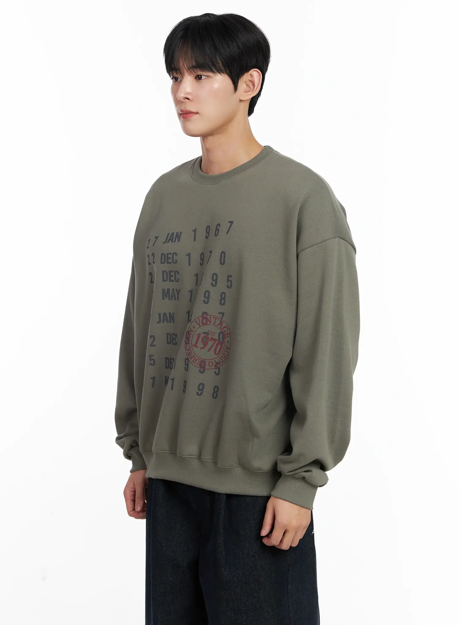 Men's Vintage Date Print Sweatshirt IJ521 - Image 4