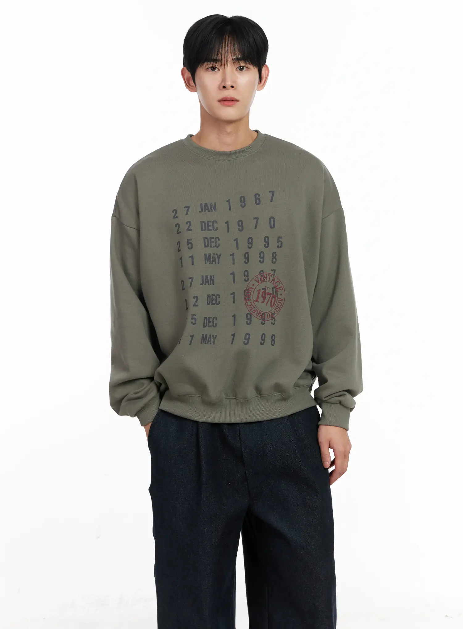 Men's Vintage Date Print Sweatshirt IJ521 - Image 6