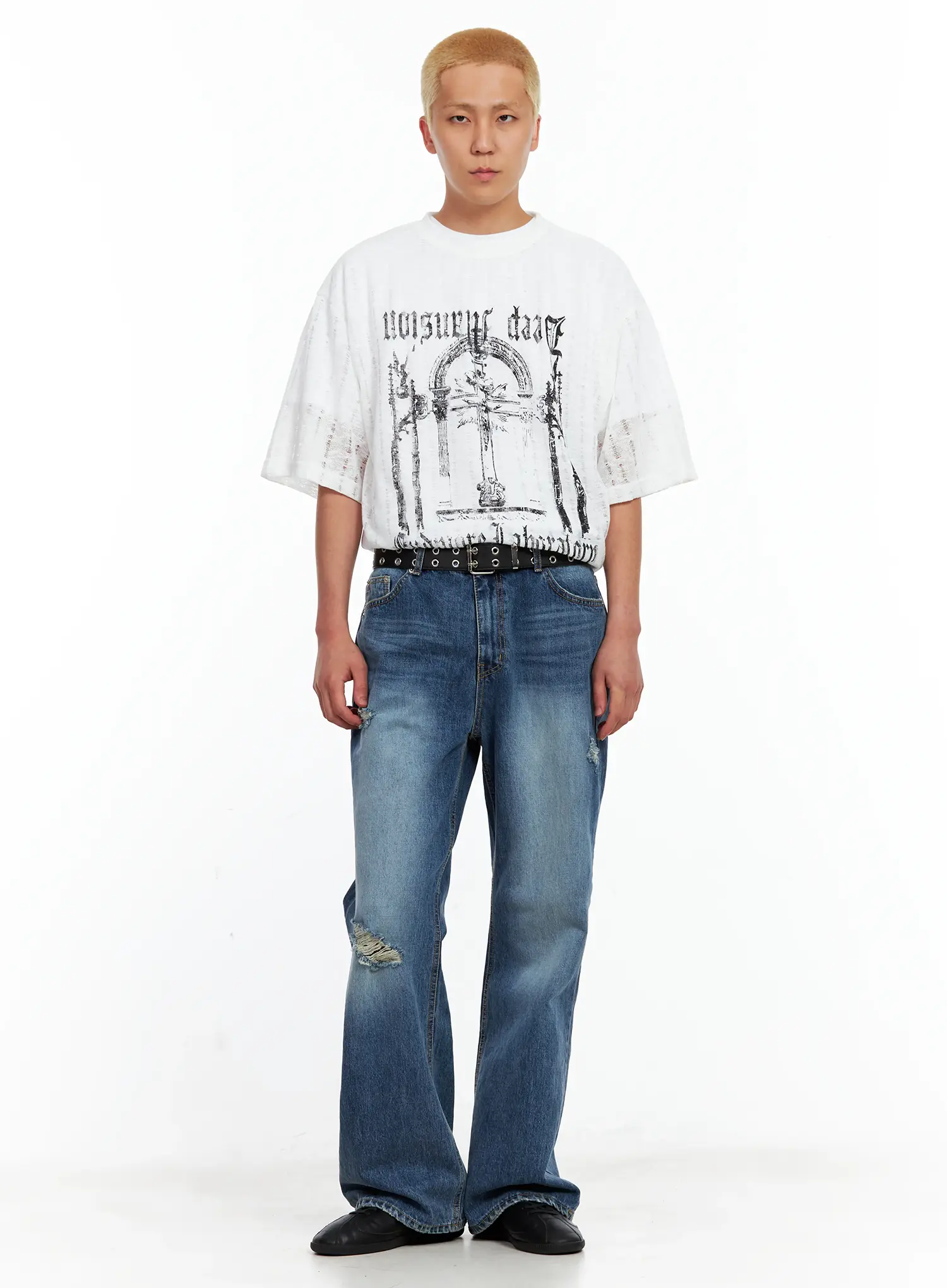 Men's Vintage Distressed Flare Jeans IL514 - Image 11