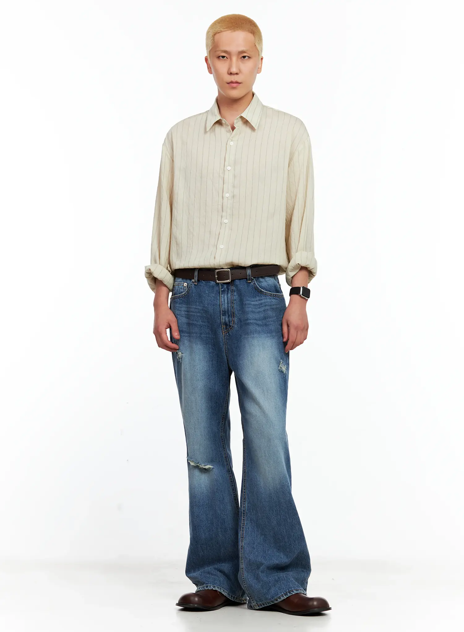 Men's Vintage Distressed Flare Jeans IL514 - Image 12