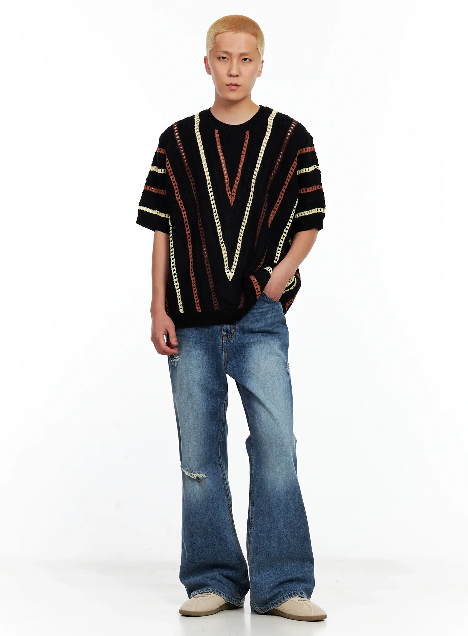 Men's Vintage Distressed Flare Jeans IL514 - Image 14