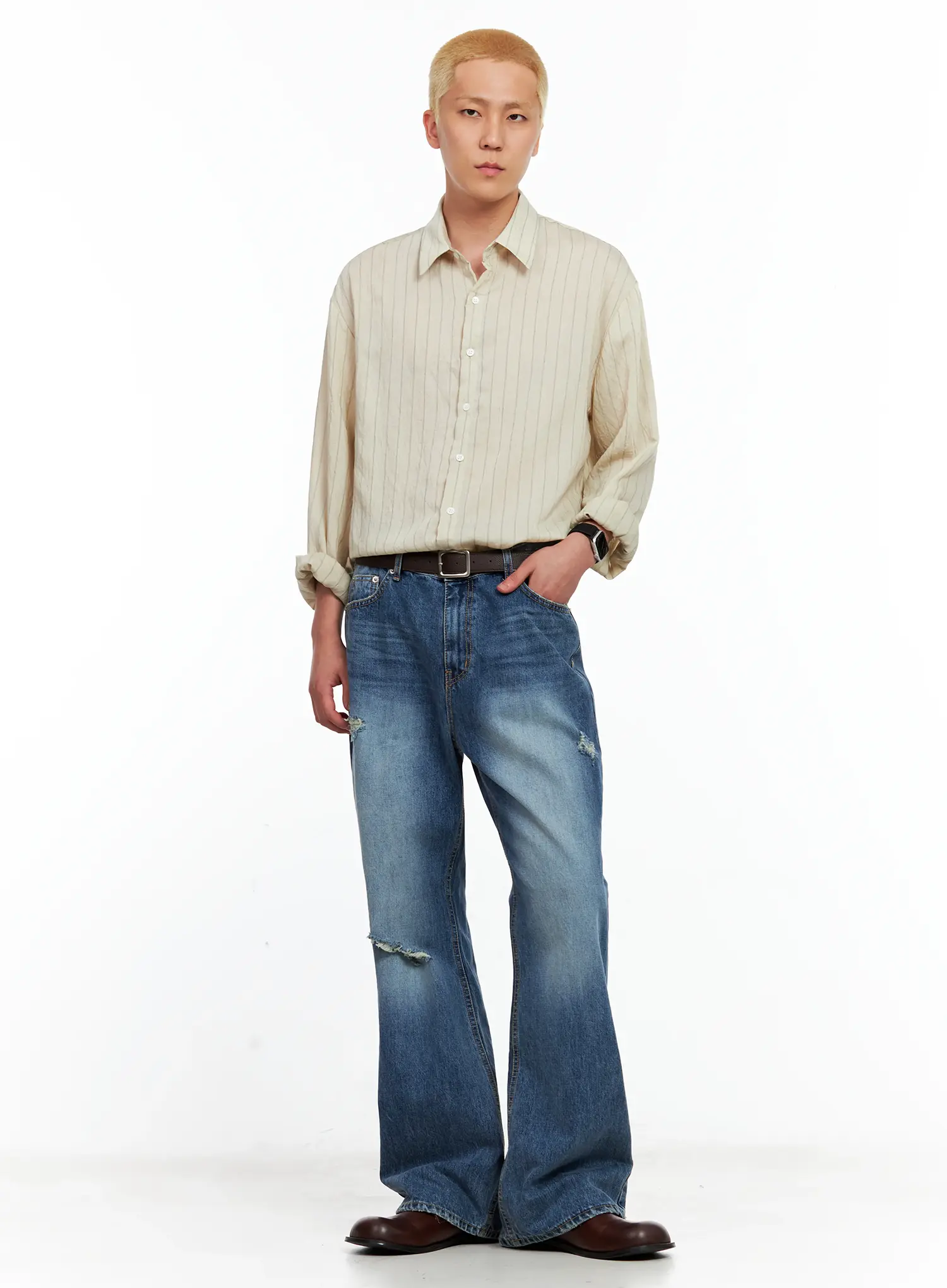 Men's Vintage Distressed Flare Jeans IL514 - Image 3