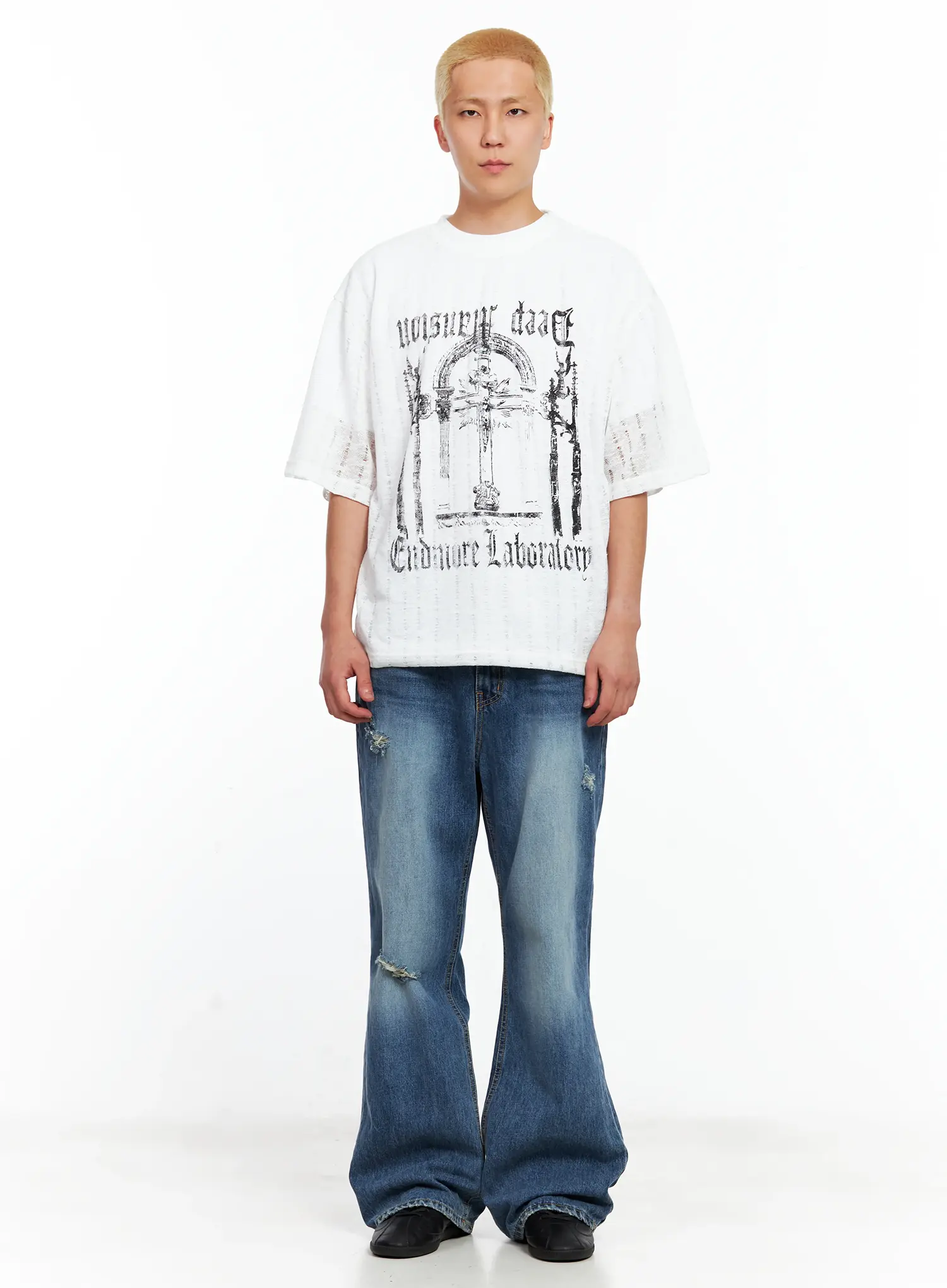 Men's Vintage Distressed Flare Jeans IL514 - Image 4