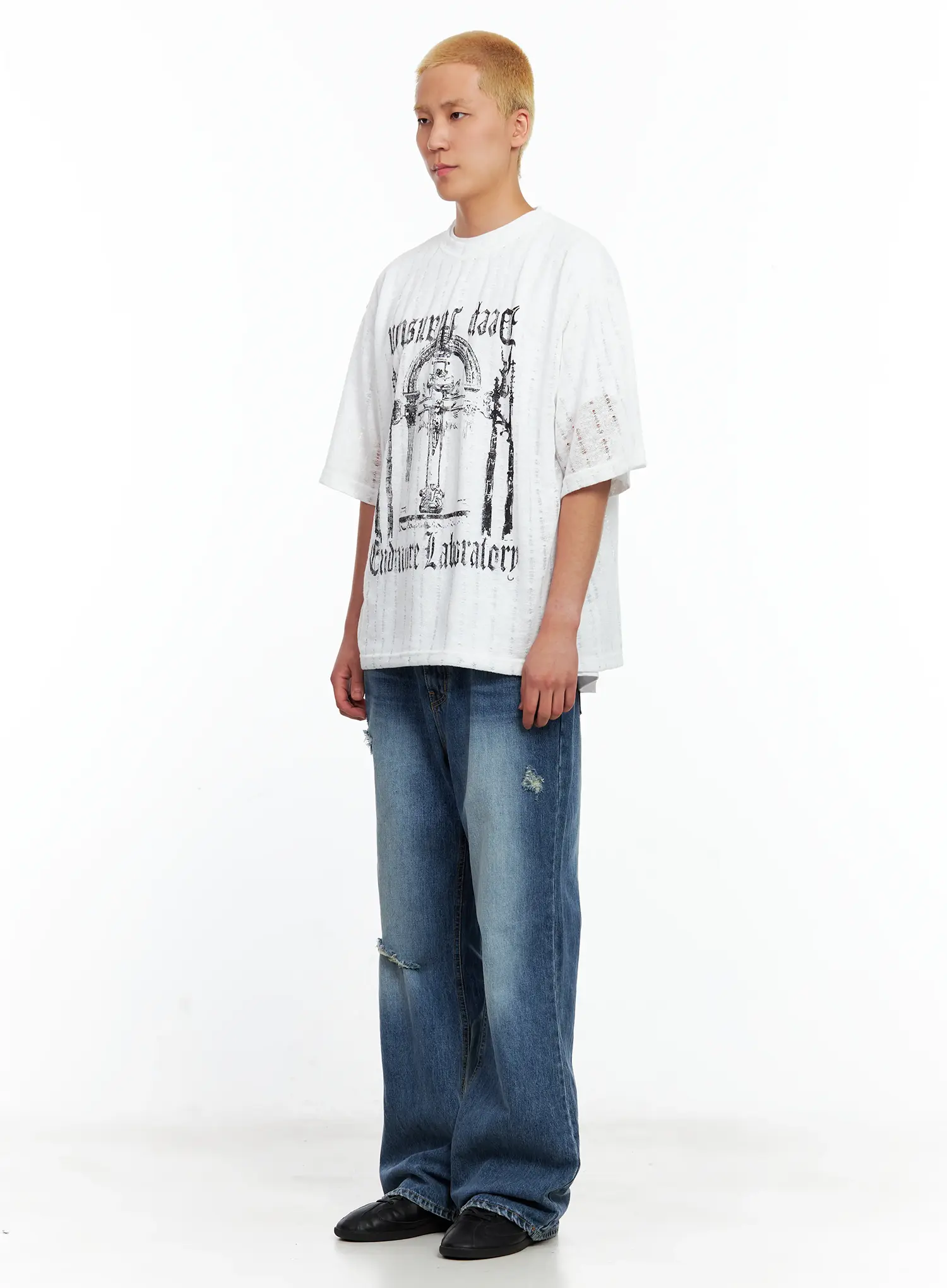 Men's Vintage Distressed Flare Jeans IL514 - Image 5
