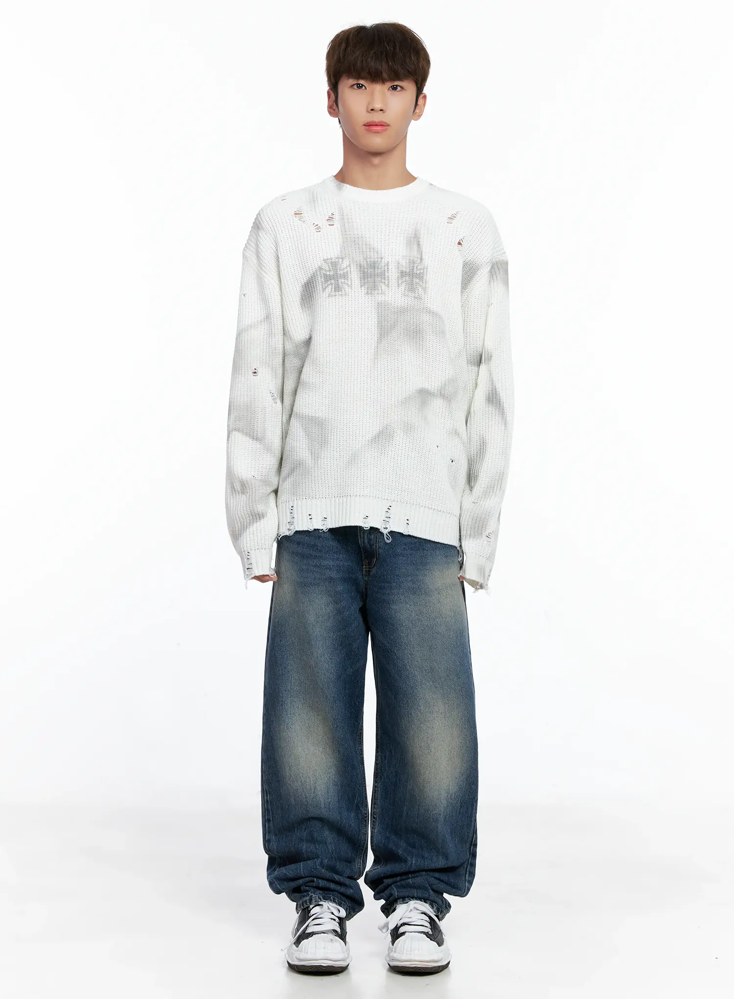 Men's Vintage Wash Semi-Wide Jeans IO502 - Image 5