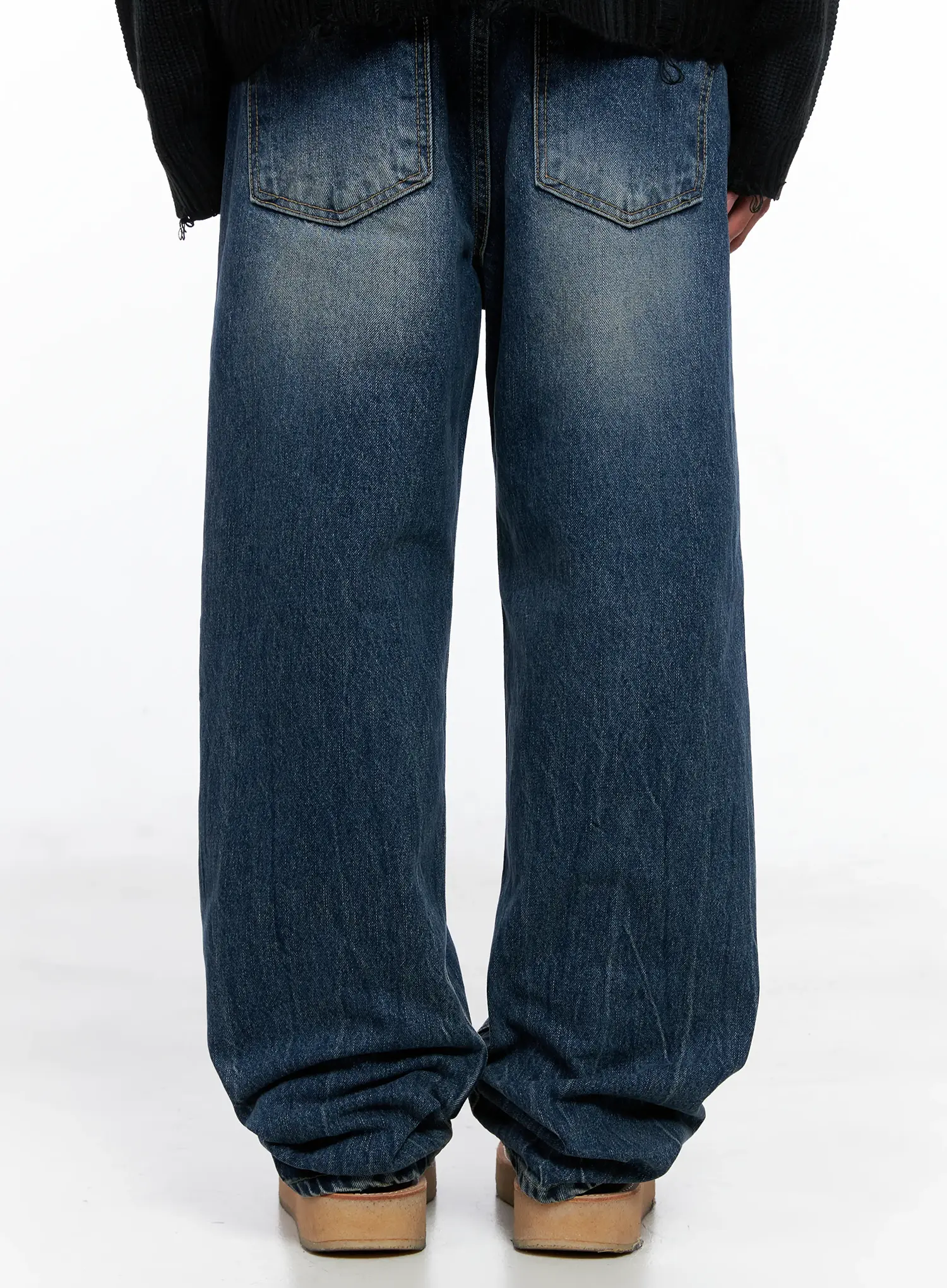 Men's Vintage Wash Semi-Wide Jeans IO502 - Image 9