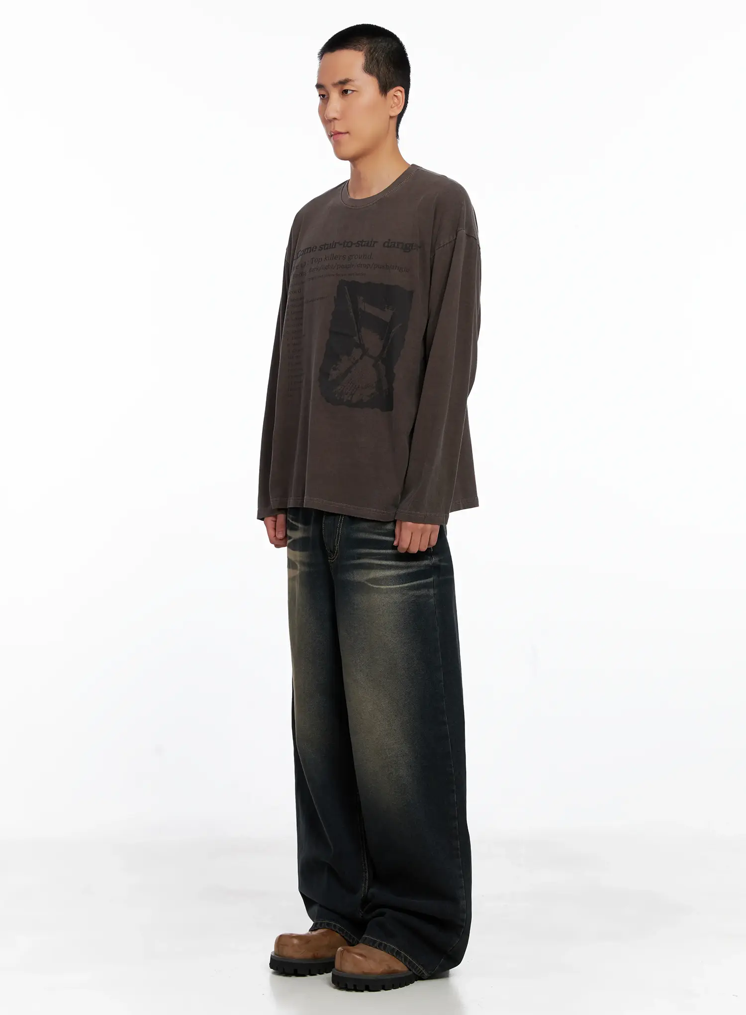 Men's Vintage Washed Wide-Leg Jeans IS509 - Image 7