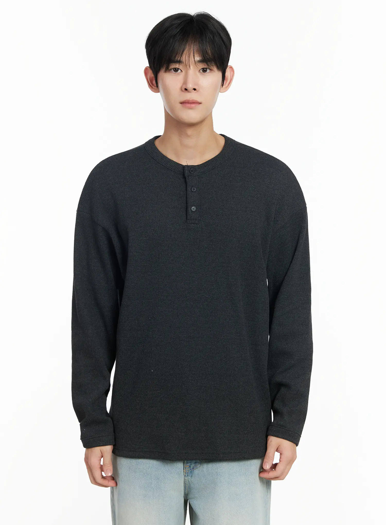 Men's Waffle Henley Long Sleeve Shirt IF517 - Image 12