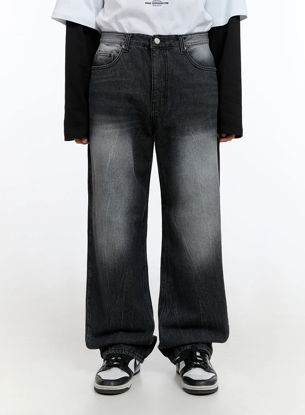 Men's Washed Black Denim Wide Jeans IS413 - Image 2