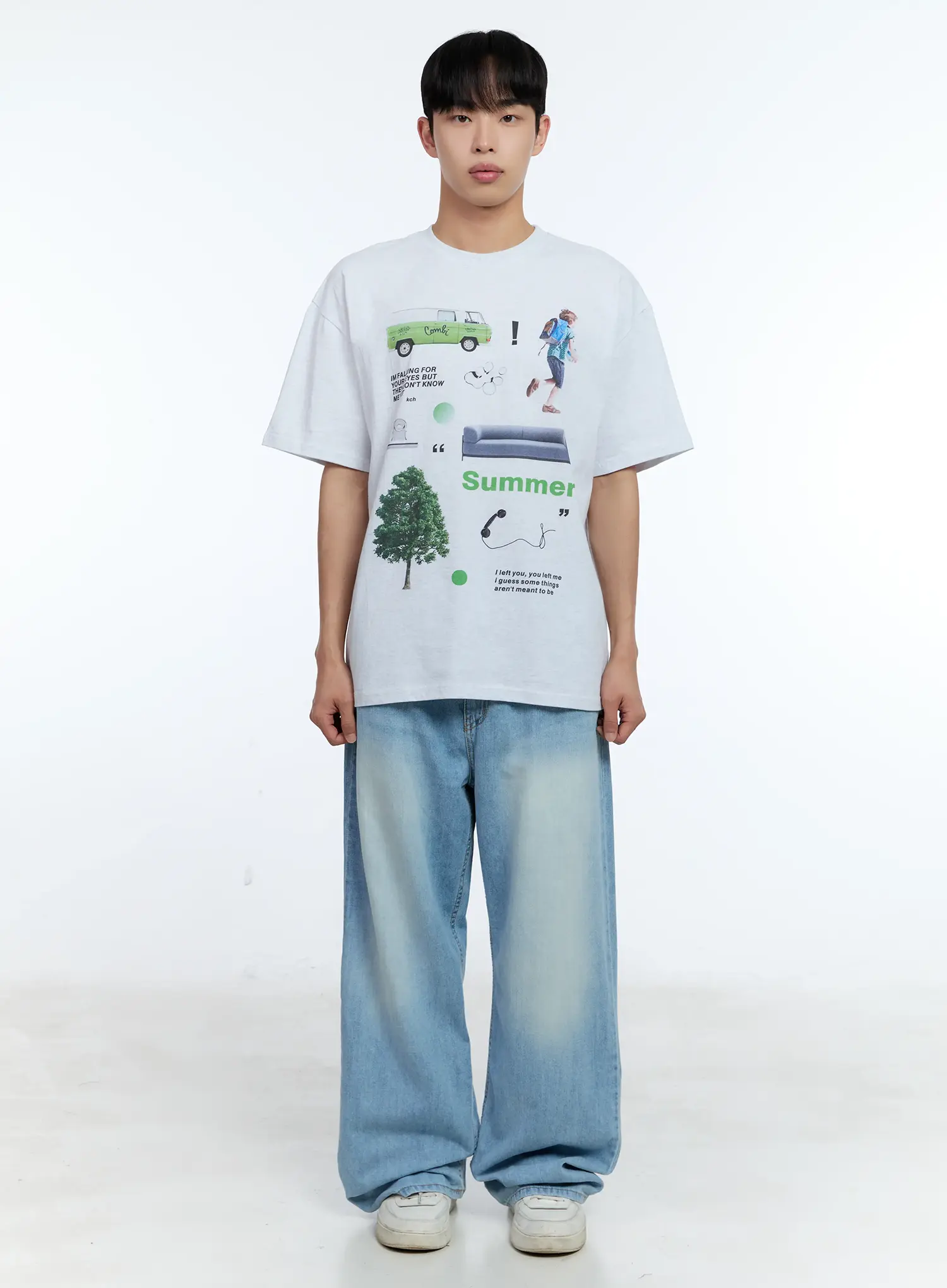 Men's Washed Wide Denim Pants IL517 - Image 3