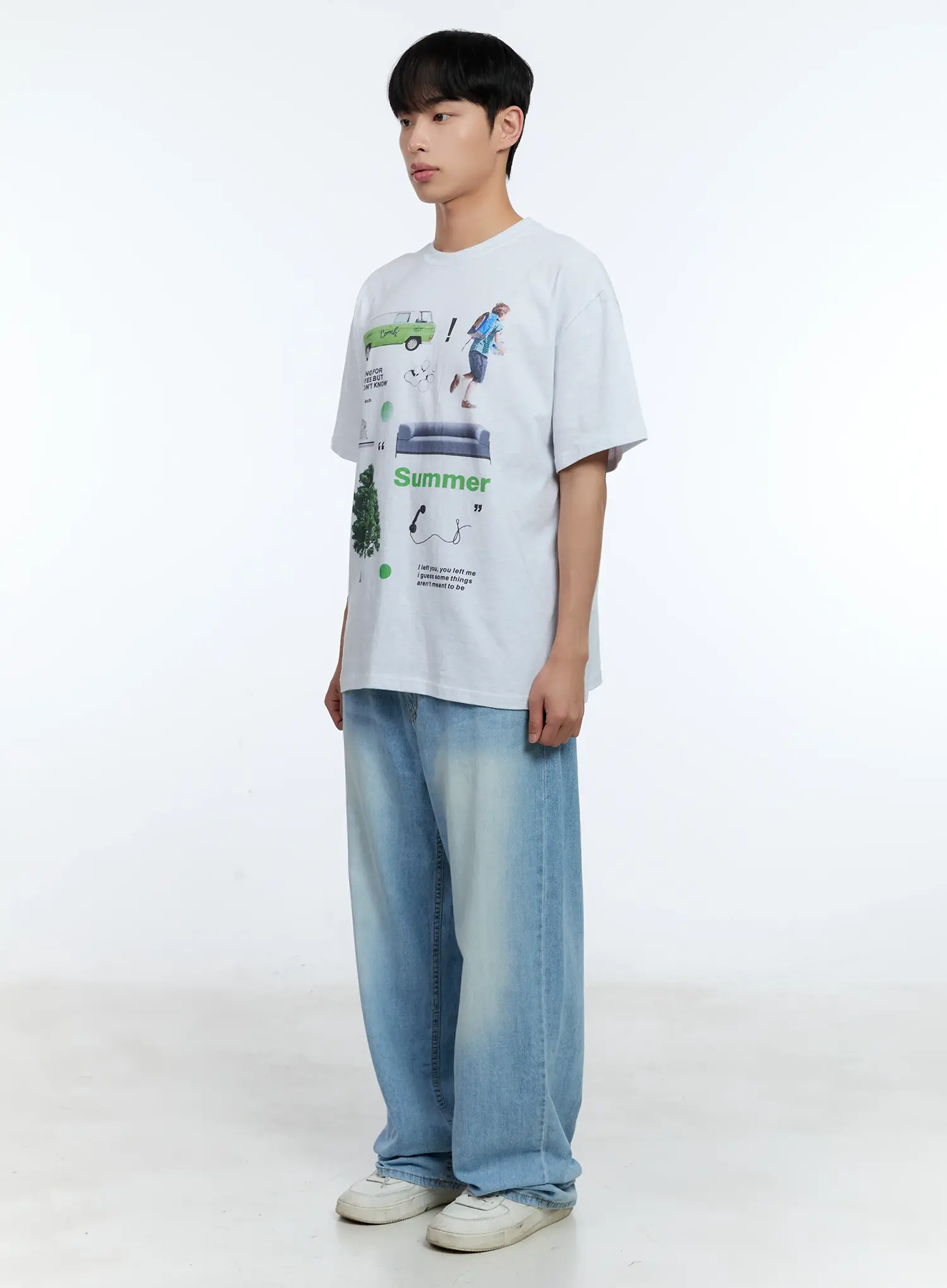 Men's Washed Wide Denim Pants IL517 - Image 4