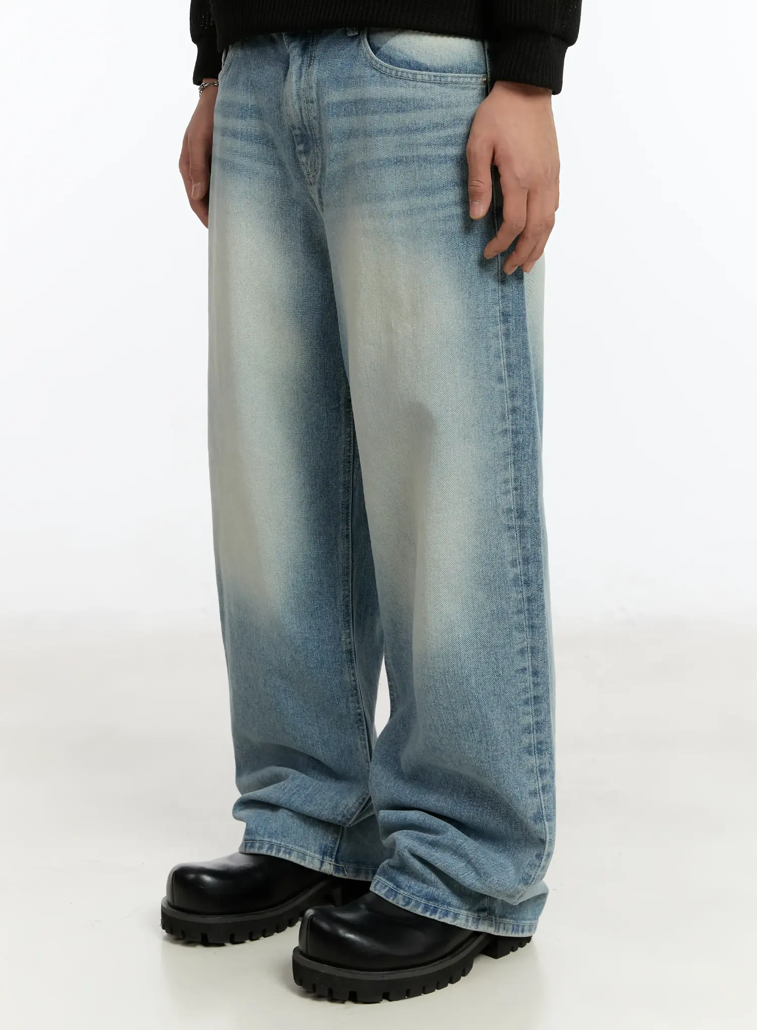 Men's Washed Wide-Fit Baggy Jeans IM503 - Image 4
