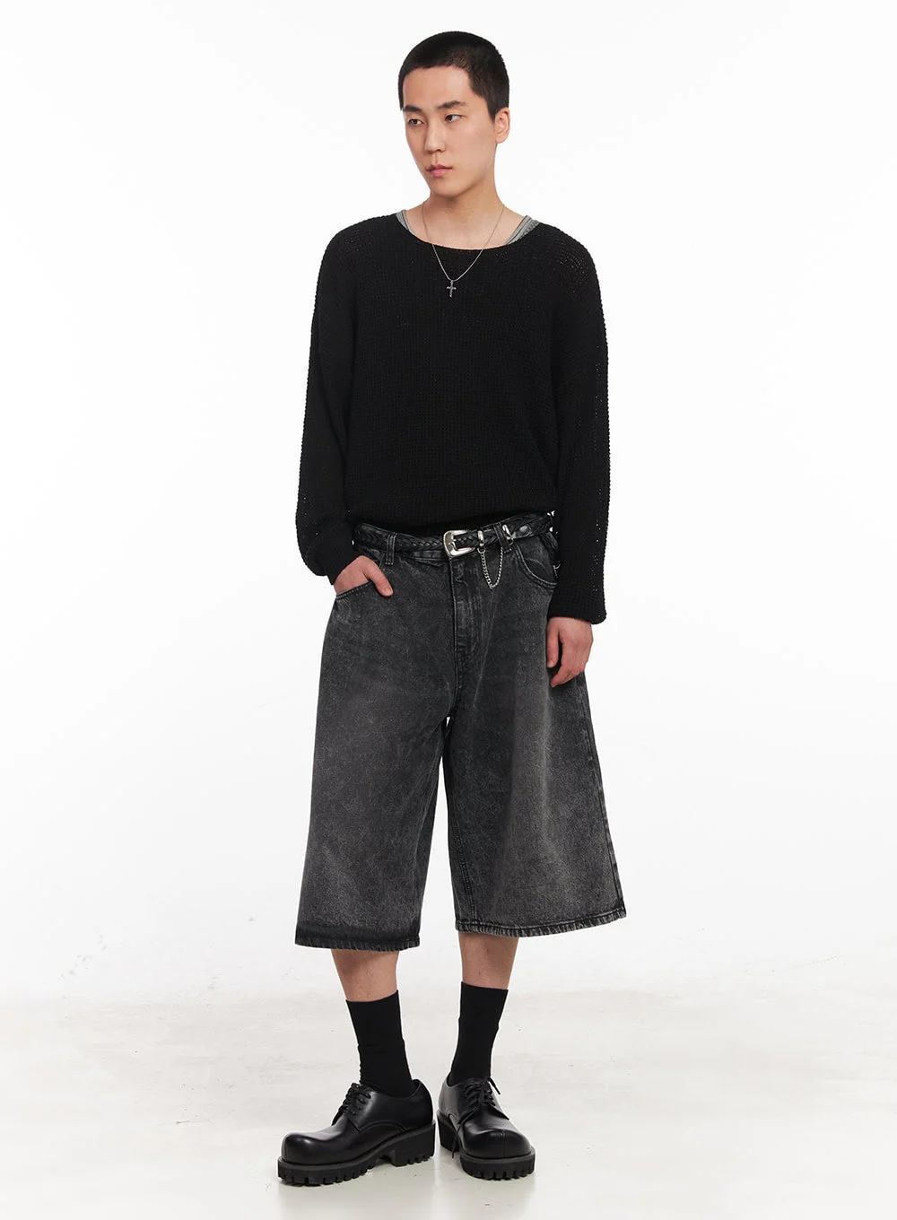 Men's Washed Wide-Fit Jorts IY505 - Image 10