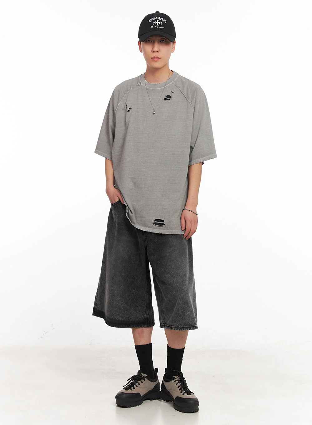 Men's Washed Wide-Fit Jorts IY505 - Image 8