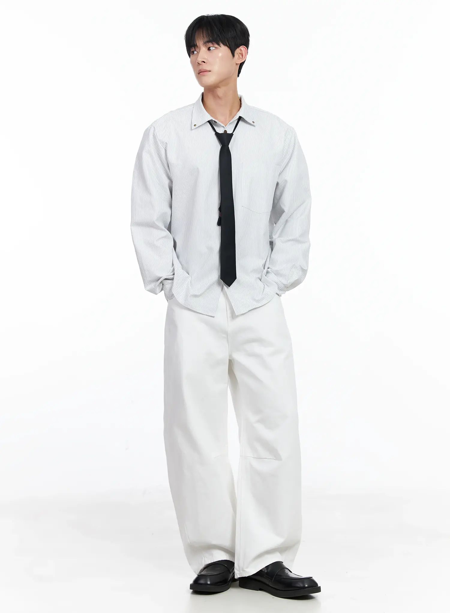 Men's White Wide Leg Cotton Pants IJ521 - Image 11