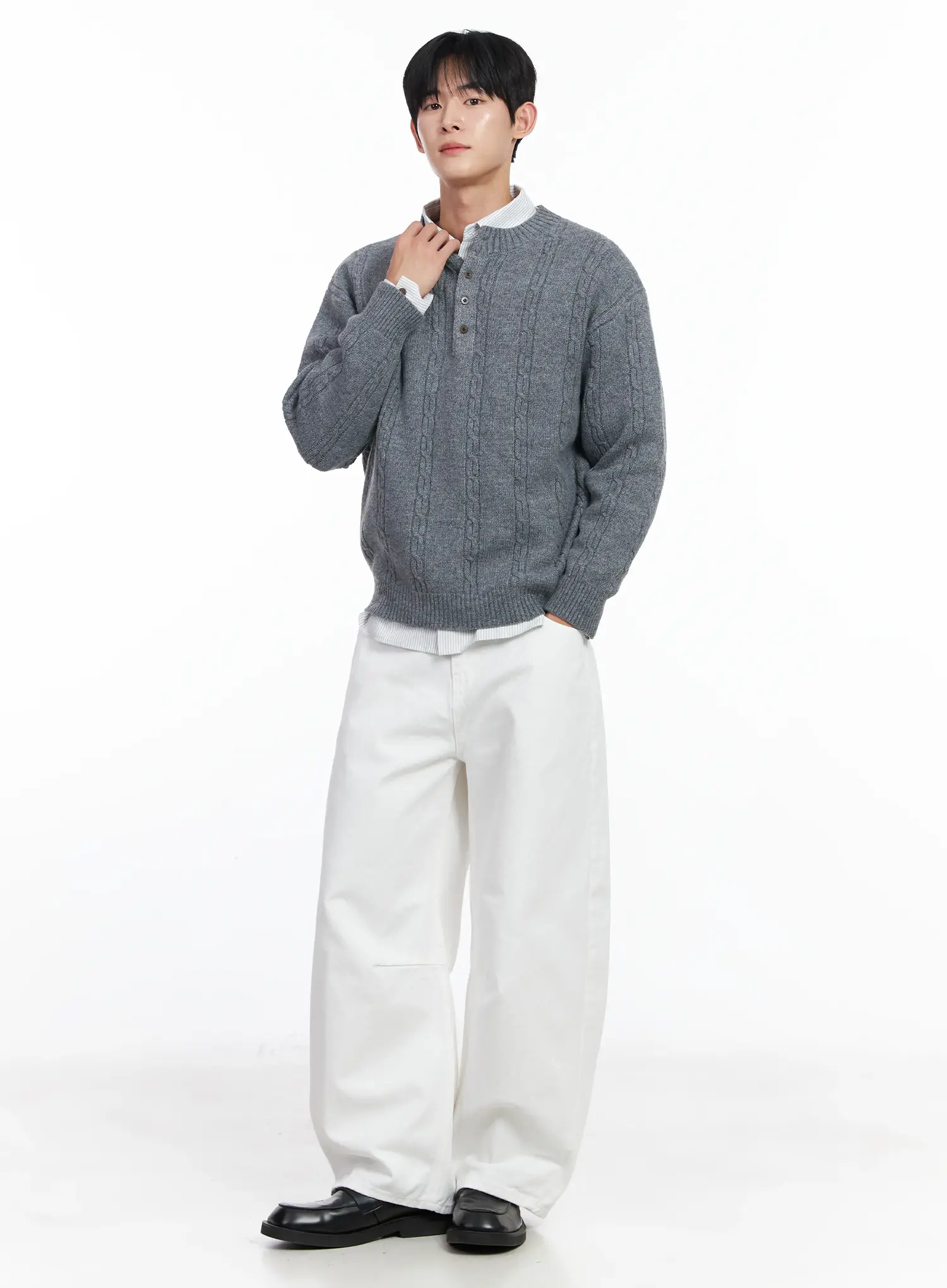Men's White Wide Leg Cotton Pants IJ521 - Image 2