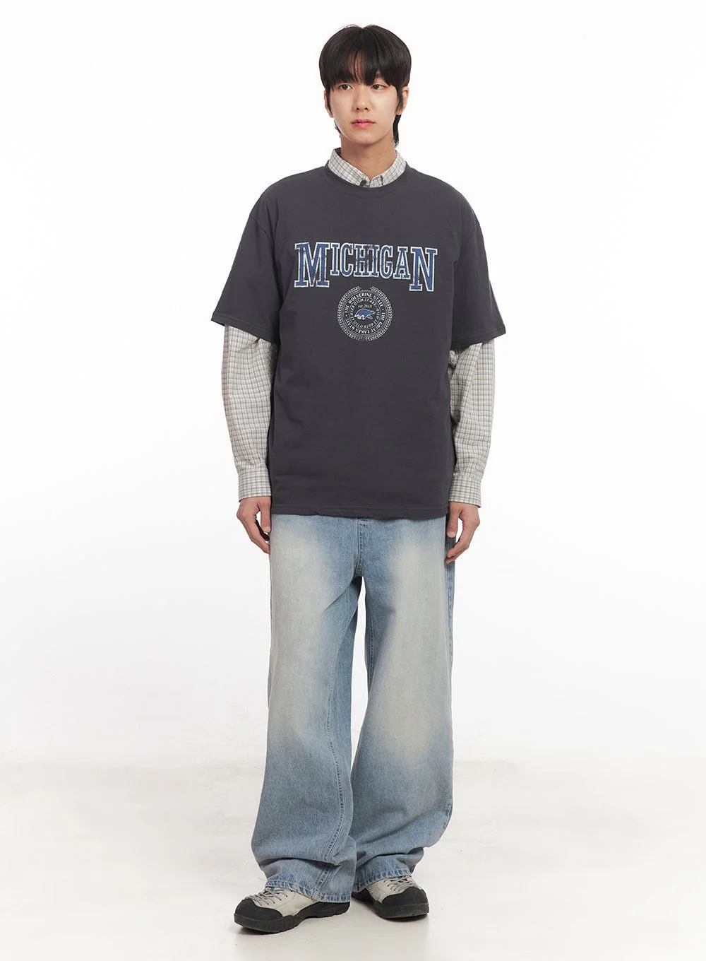 Men's Wide-Fit Washed Denim Jeans IA510