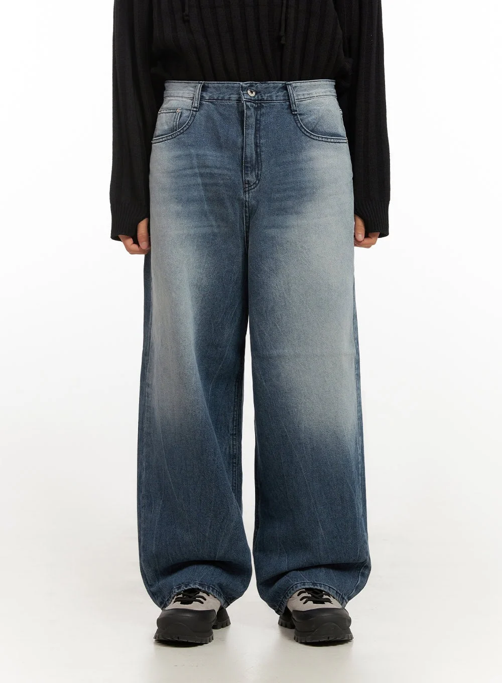 Men's Wide-Fit Washed Denim Jeans ID406 - Image 2