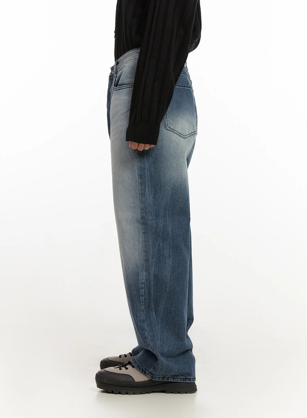 Men's Wide-Fit Washed Denim Jeans ID406 - Image 4