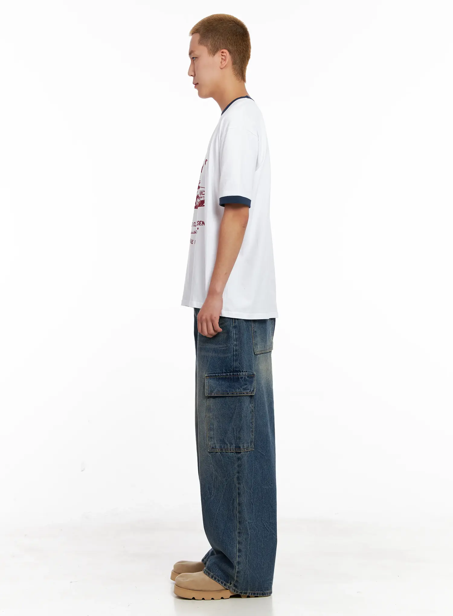 Men's Wide-Leg Cargo Denim Jeans IL518 - Image 6
