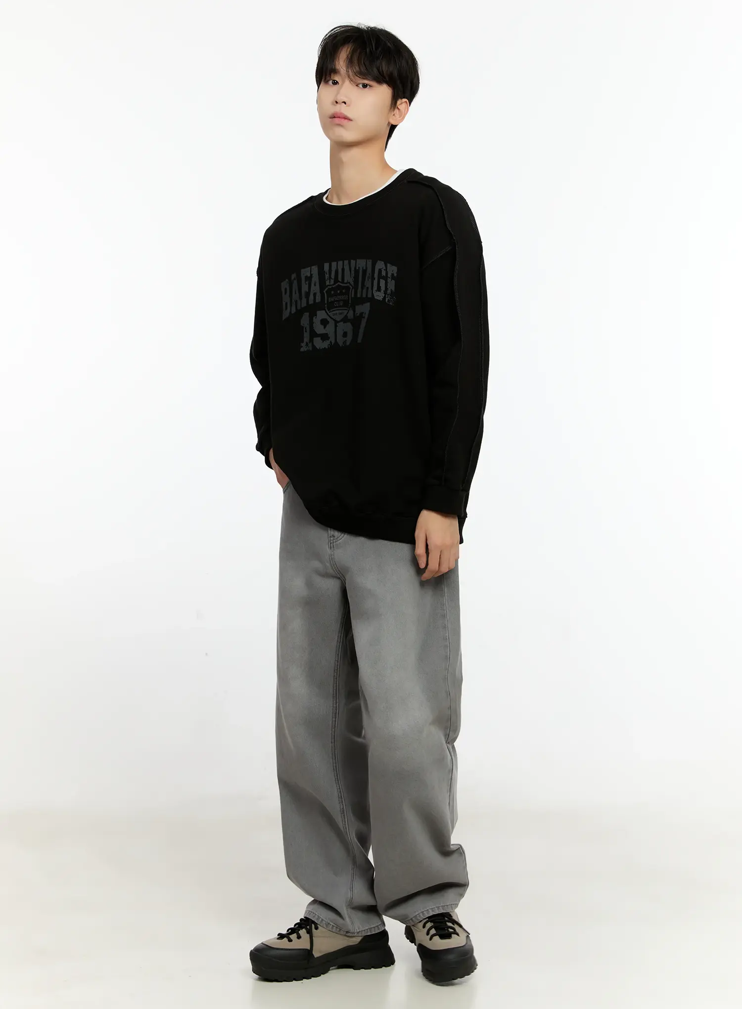 Men's Wide-Leg Denim Jeans (Gray) IO531 - Image 2