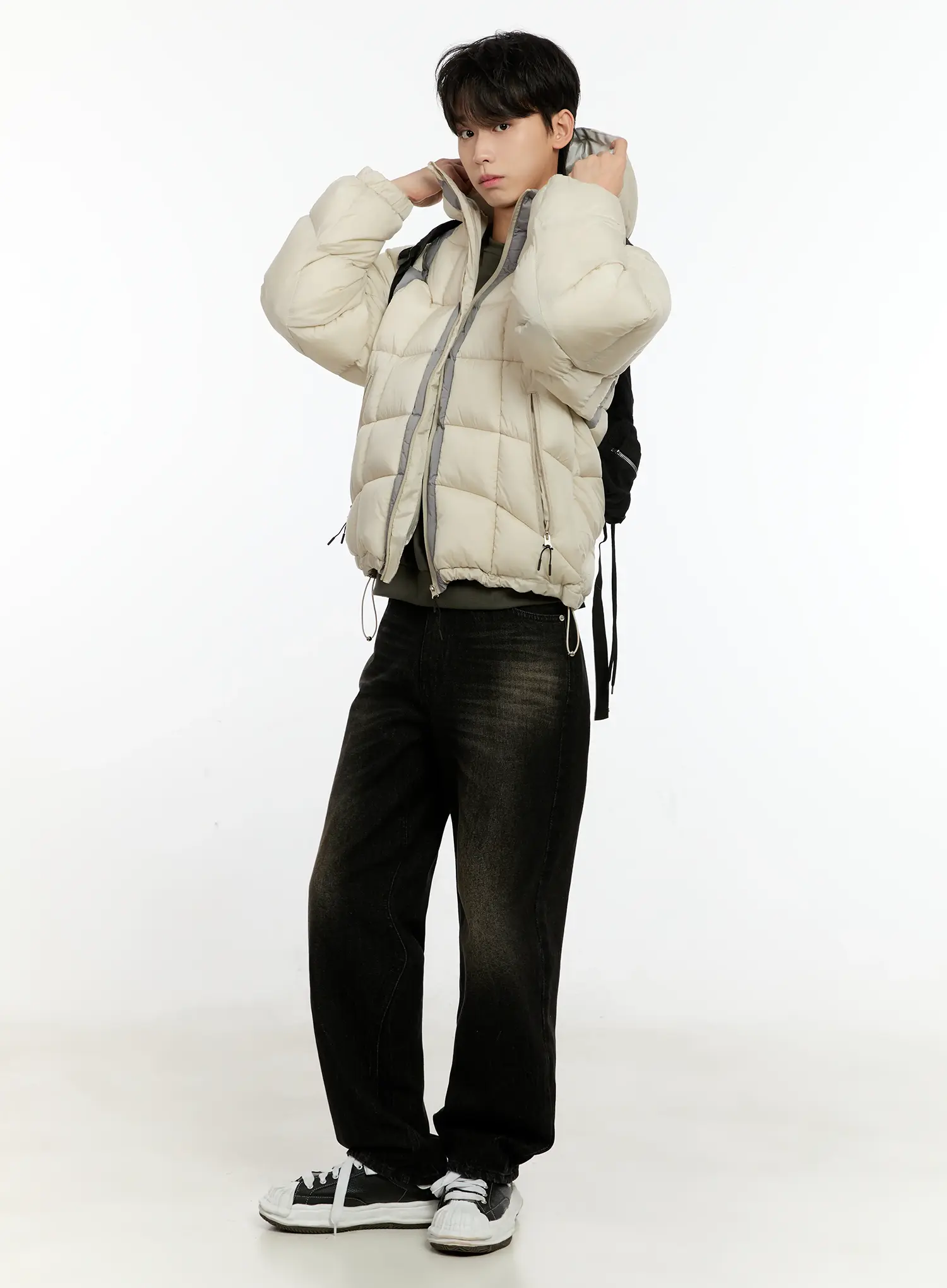 Men's Wide-Leg Washed Black Denim Jeans IO531 - Image 2
