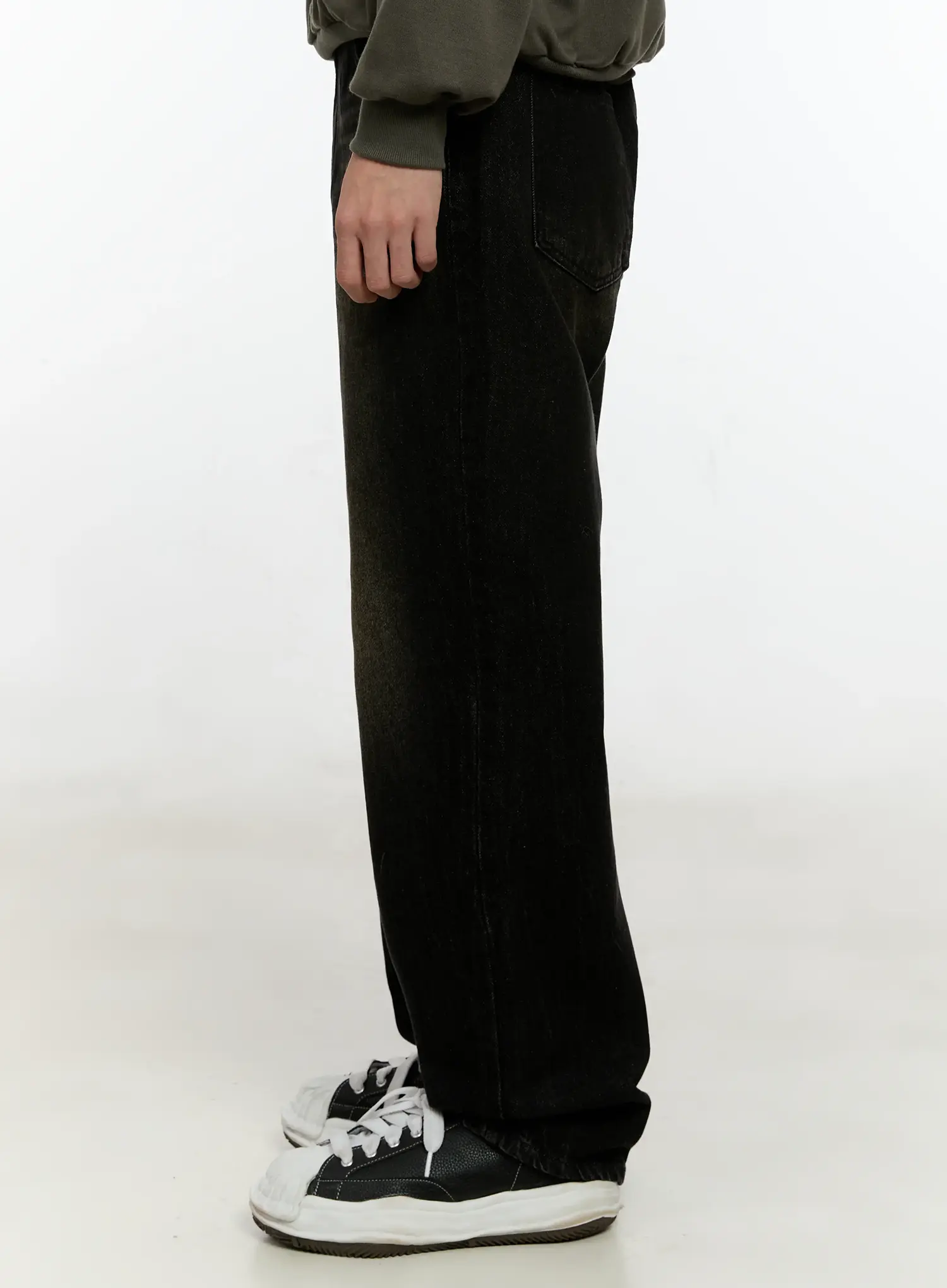 Men's Wide-Leg Washed Black Denim Jeans IO531 - Image 6