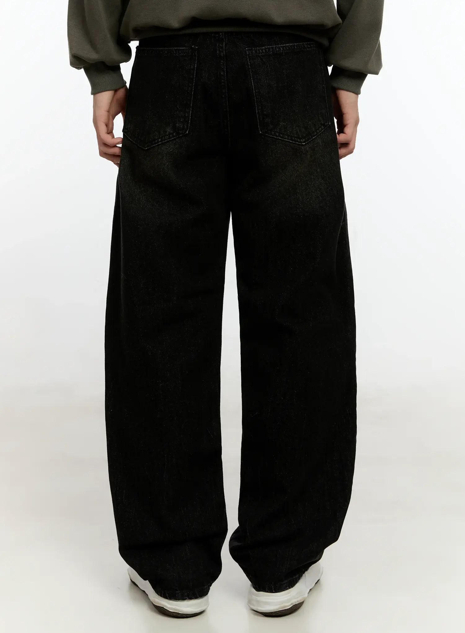 Men's Wide-Leg Washed Black Denim Jeans IO531 - Image 7