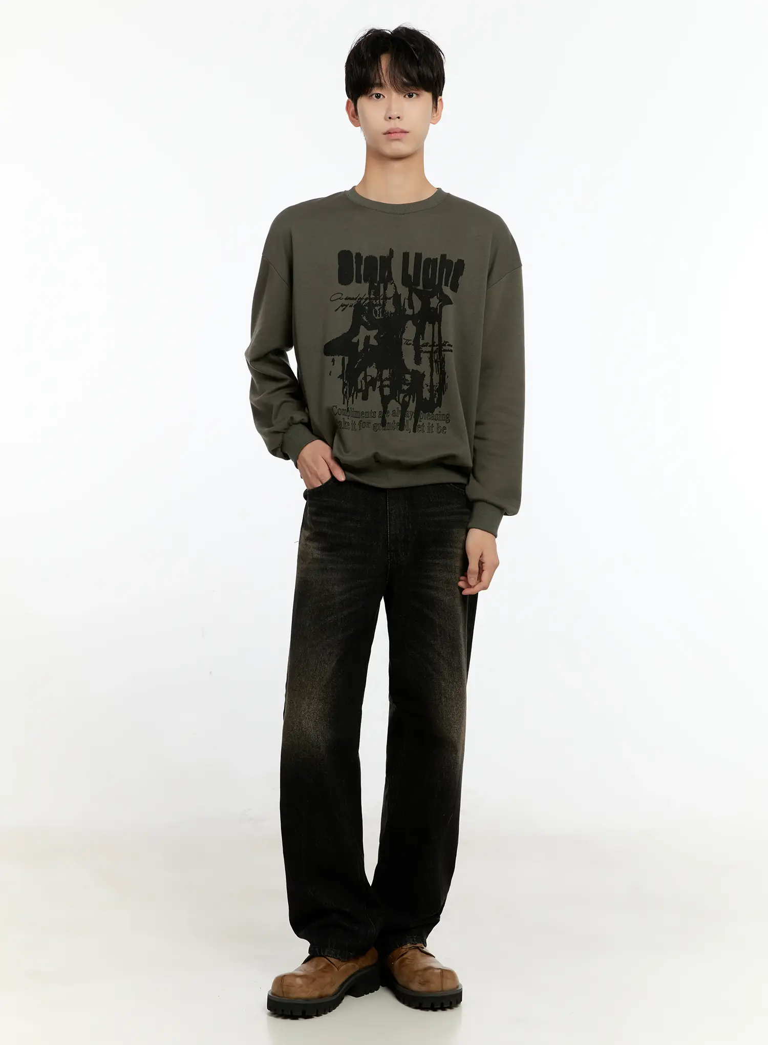 Men's Wide-Leg Washed Black Denim Jeans IO531 - Image 9
