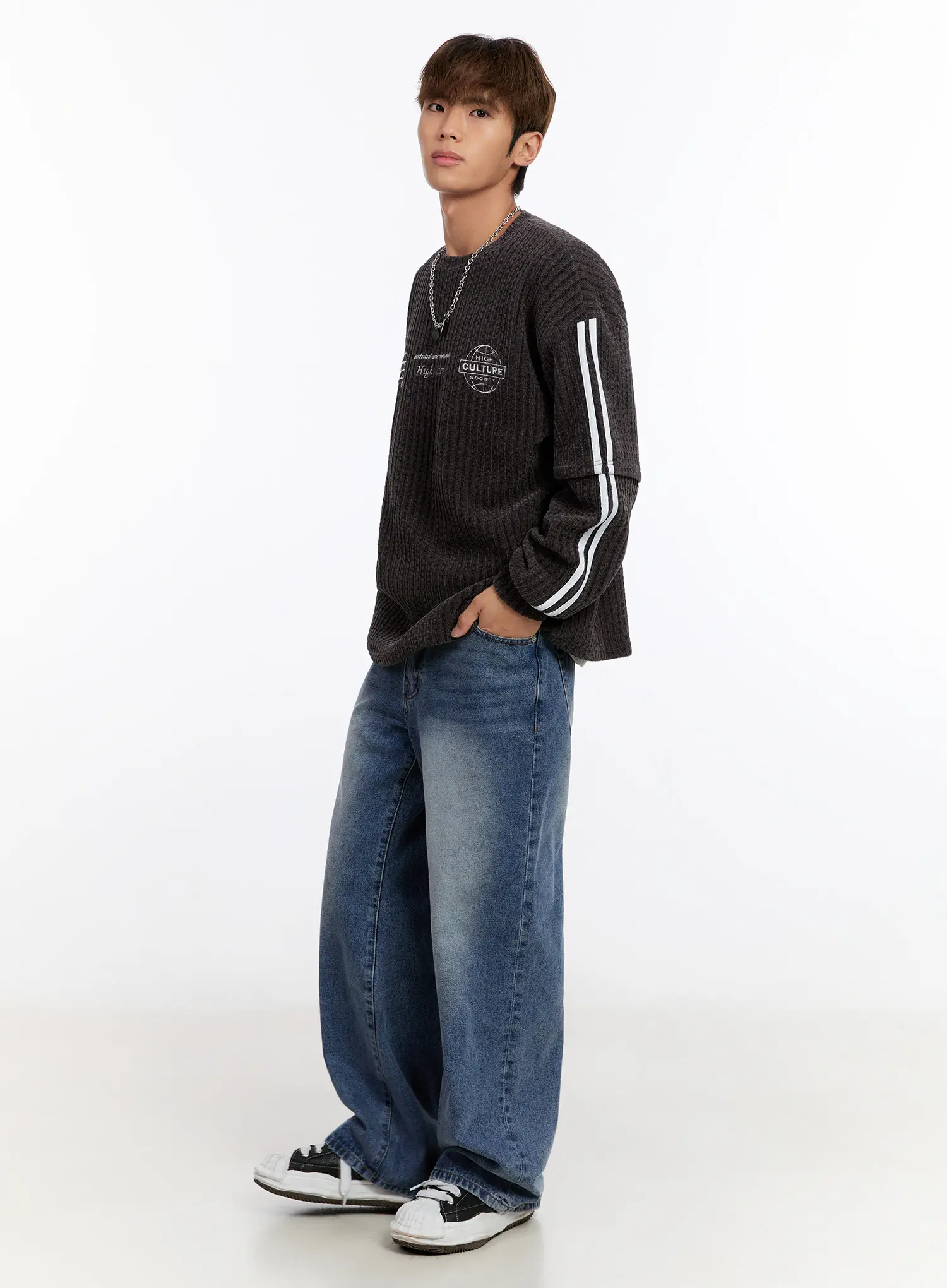 Men's Wide Leg Washed Jeans IN524 - Image 8