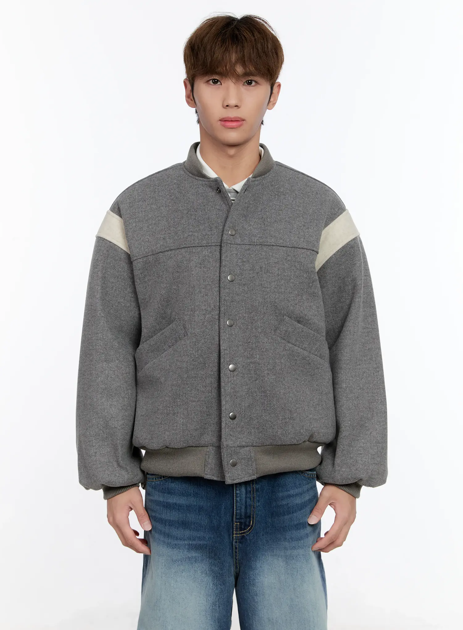 Men's Wool Blended Bomber Jacket IN512 - Image 15