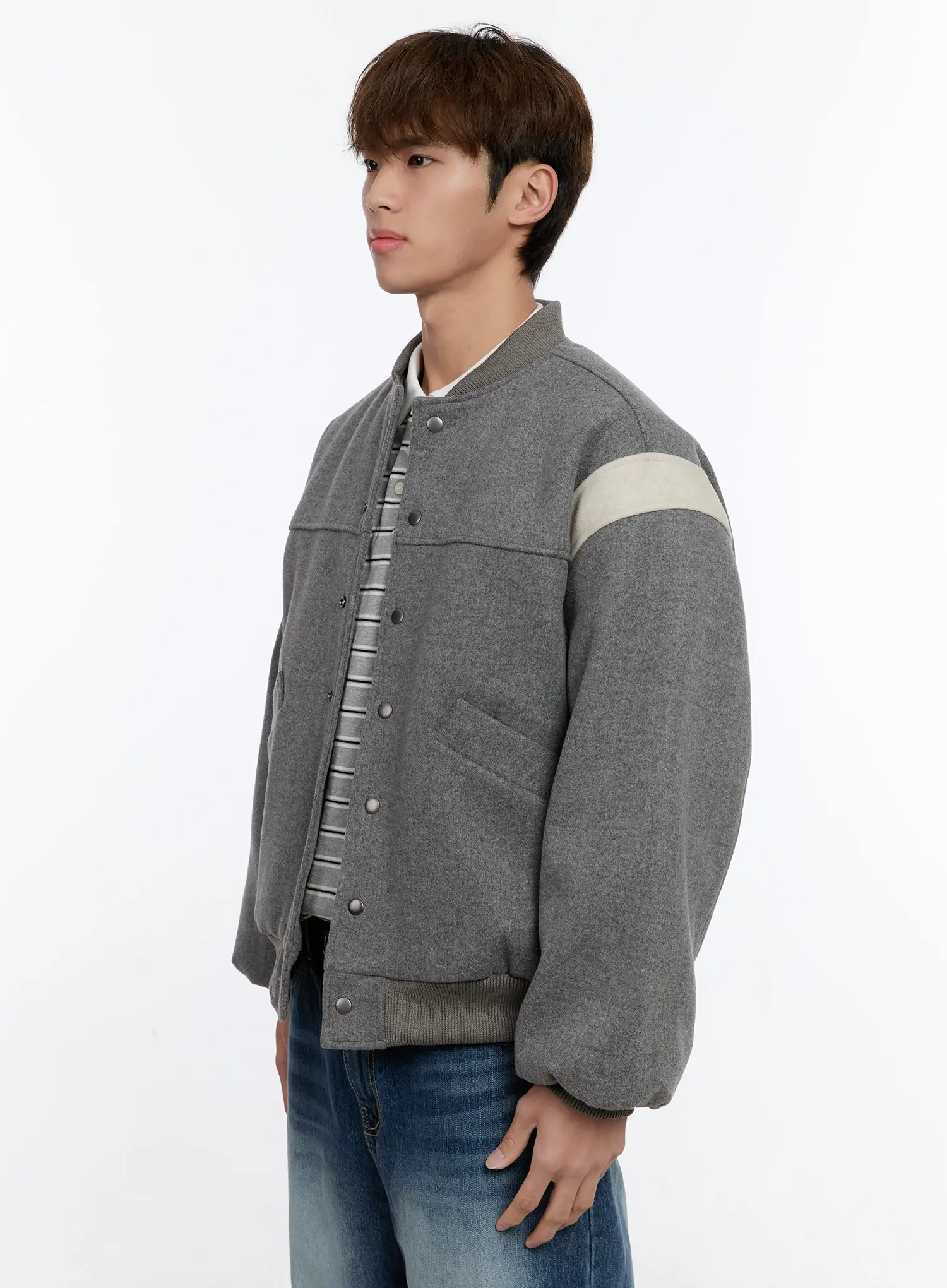 Men's Wool Blended Bomber Jacket IN512 - Image 4