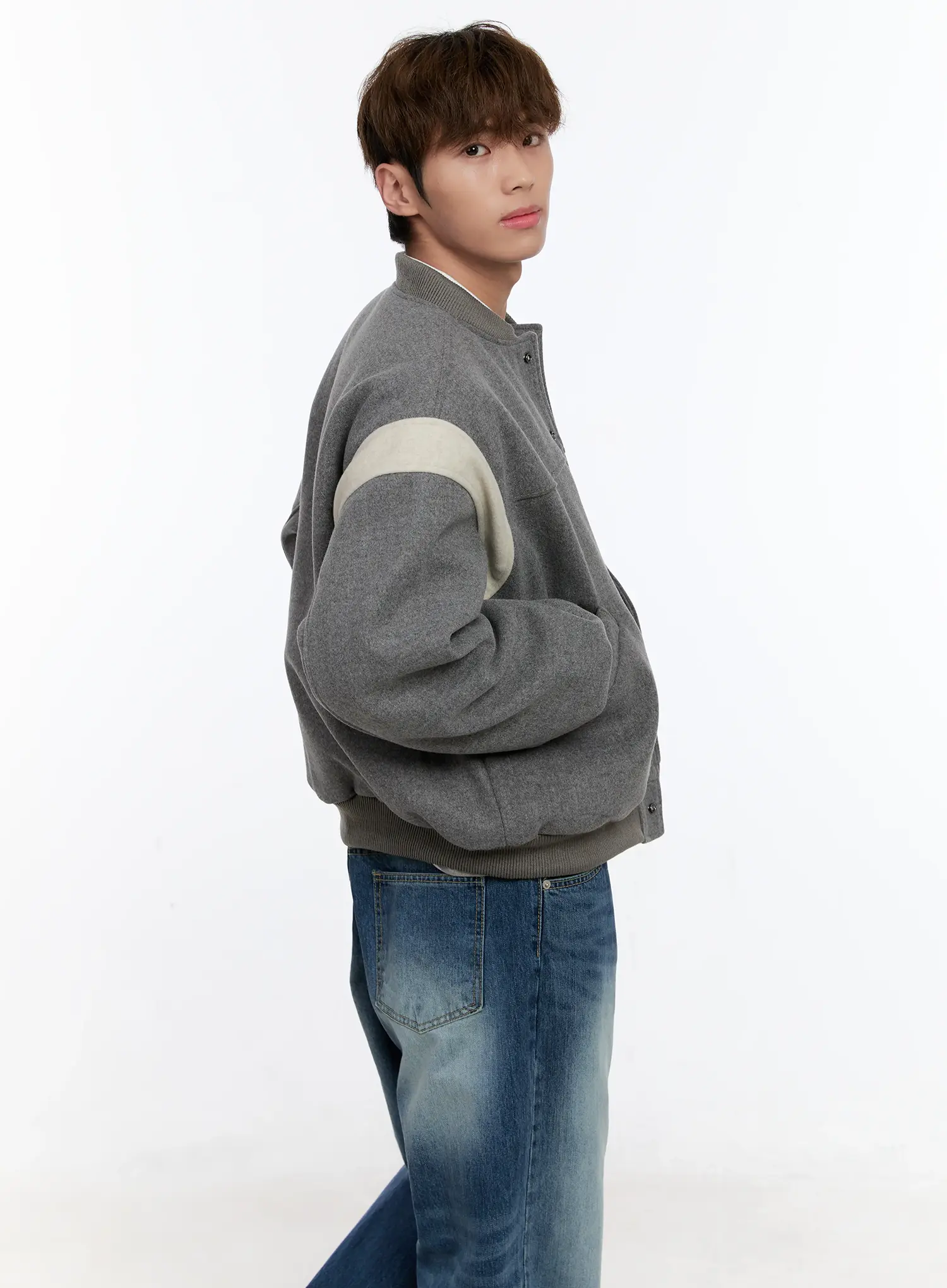 Men's Wool Blended Bomber Jacket IN512 - Image 7